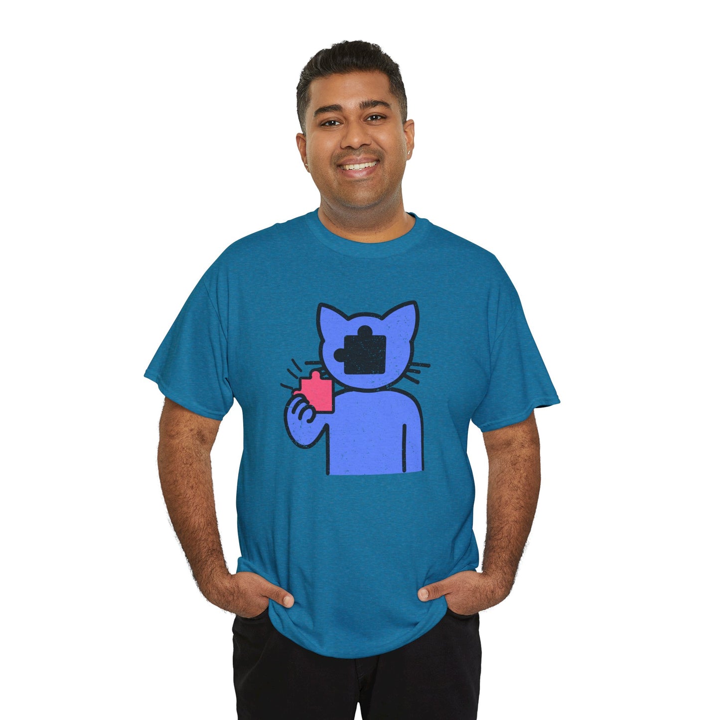 Cat Puzzle Piece T-Shirt – Life’s Epic Journey Distressed Graphic Tee – Unisex Heavy Cotton Shirt – Mix & Match to Create Your Own Unique Style