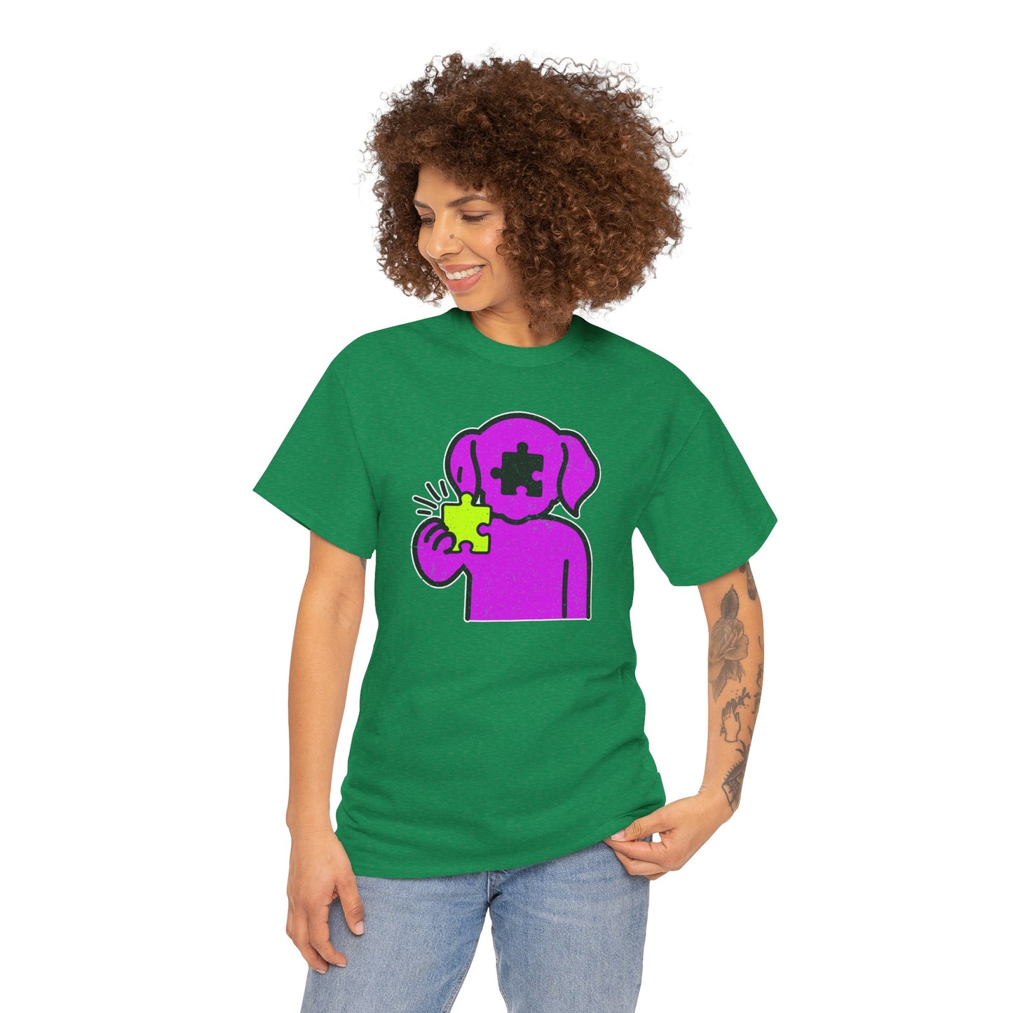 Dog Puzzle Piece T-Shirt – Life’s Epic Journey Distressed Graphic Tee – Unisex Heavy Cotton Shirt – Mix & Match to Create Your Own Unique Style