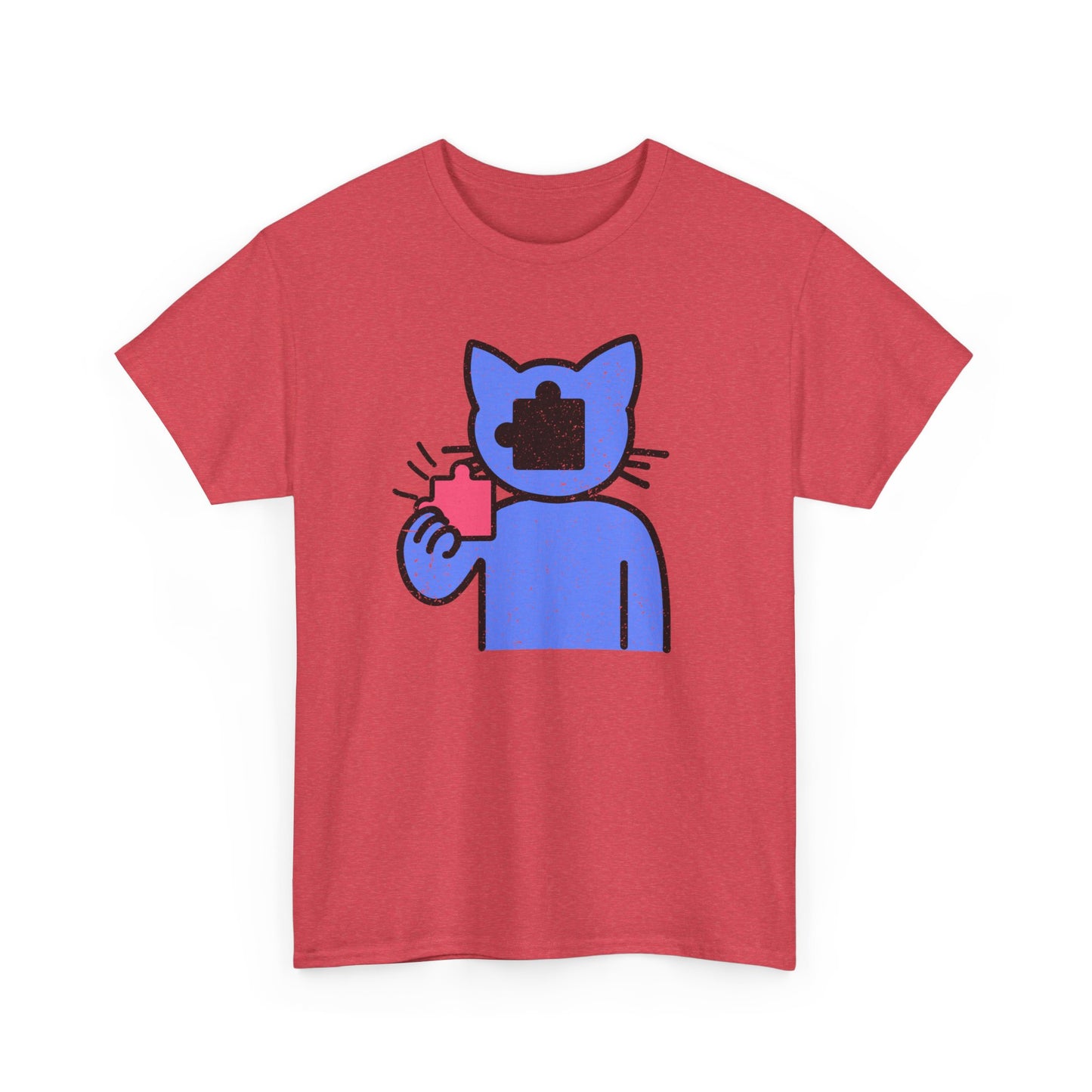 Cat Puzzle Piece T-Shirt – Life’s Epic Journey Distressed Graphic Tee – Unisex Heavy Cotton Shirt – Mix & Match to Create Your Own Unique Style