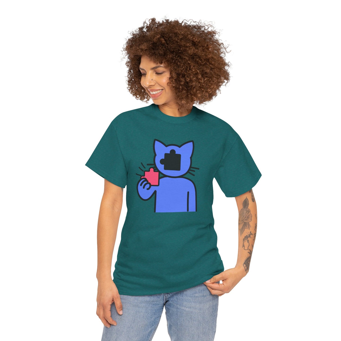 Cat Puzzle Piece T-Shirt – Life’s Journey Graphic Tee – Unisex Heavy Cotton Shirt – Find Your Missing Piece