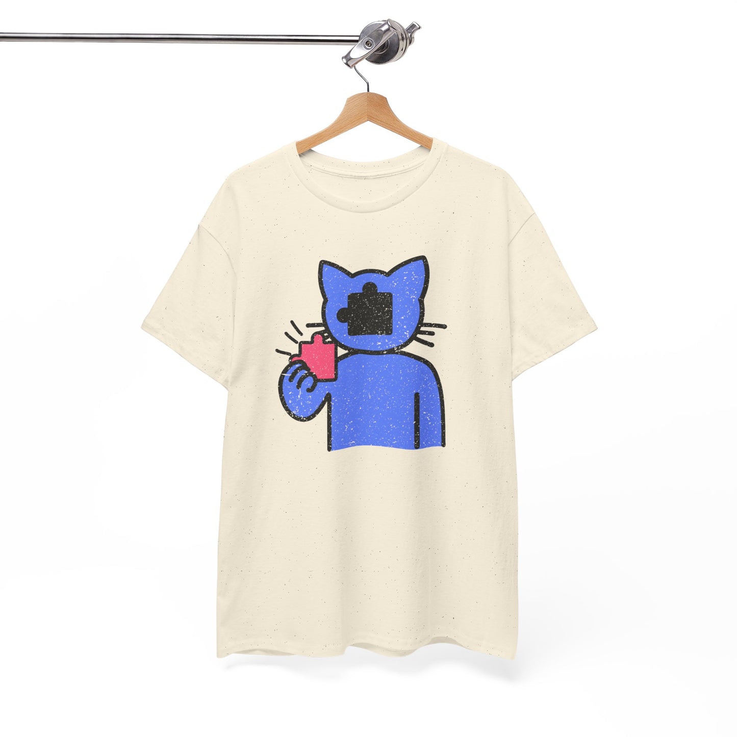 Cat Puzzle Piece T-Shirt – Life’s Epic Journey Distressed Graphic Tee – Unisex Heavy Cotton Shirt – Mix & Match to Create Your Own Unique Style