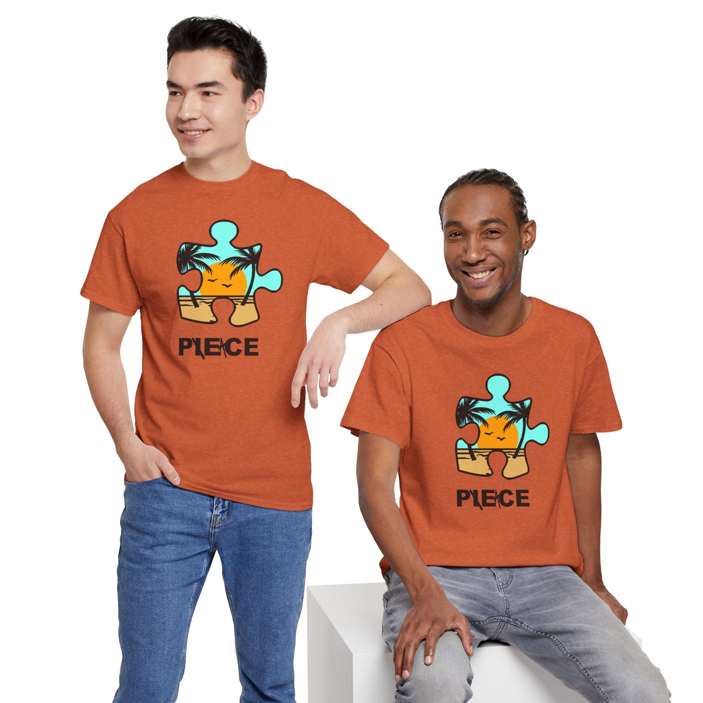 Peace Puzzle Piece T-Shirt – Clean Beach Graphic Tee – Unisex Heavy Cotton Shirt for Tranquil Vibes