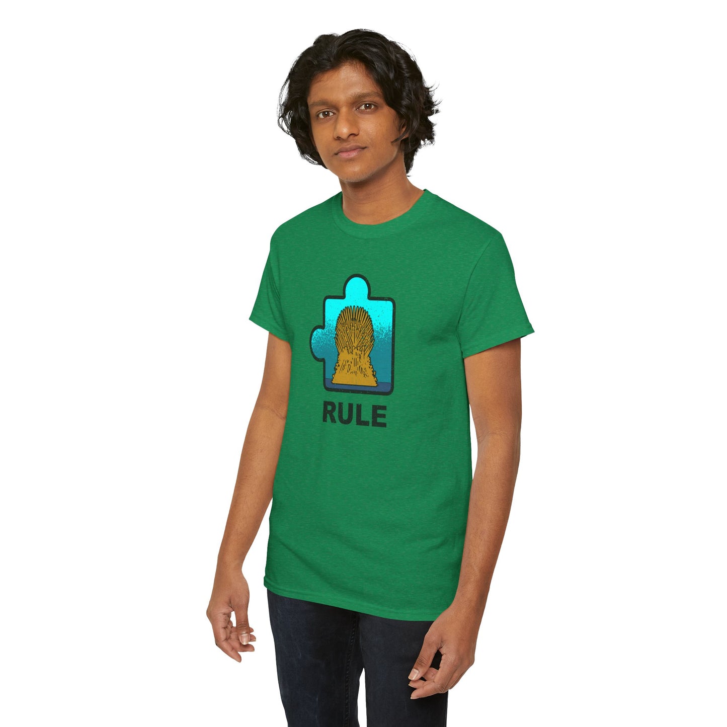 Throne Puzzle Piece T-Shirt – ‘Rule’ Graphic Tee – Unisex Heavy Cotton Shirt Distressed Style