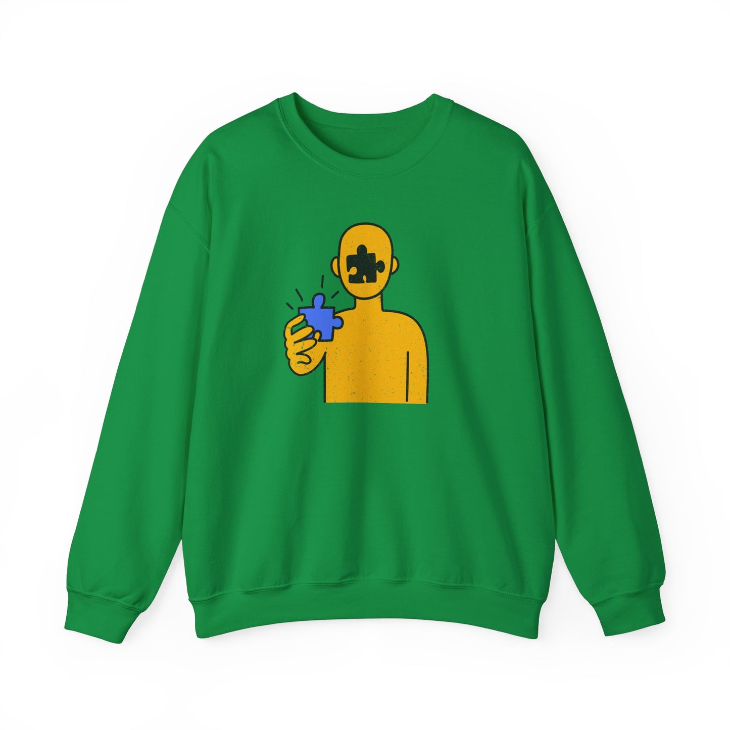 Distressed Crewneck Sweatshirt – Thoughtful Puzzle Piece Design with Human Theme