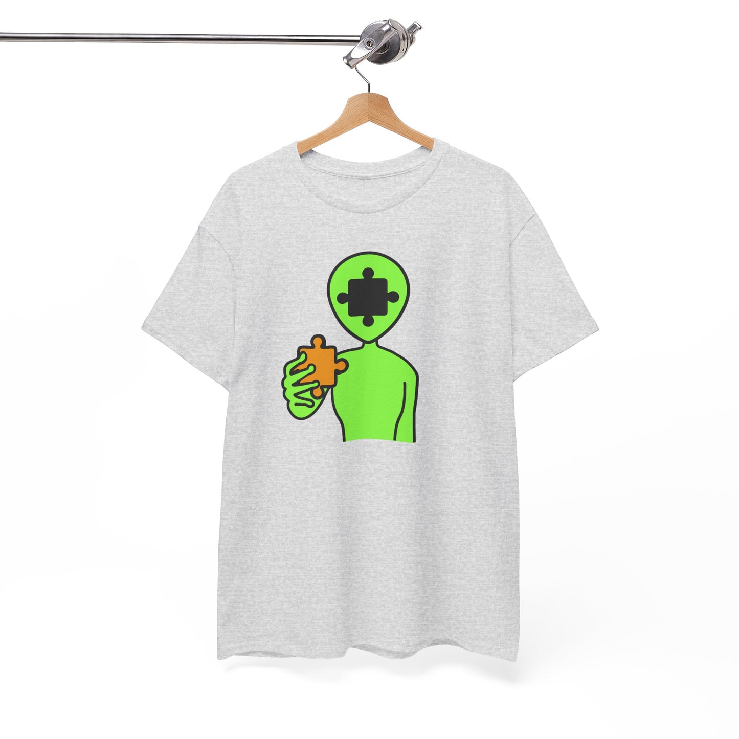 Alien Puzzle Piece T-Shirt – Clean Cosmic Design – Unisex Heavy Cotton Shirt for Life’s Mysteries