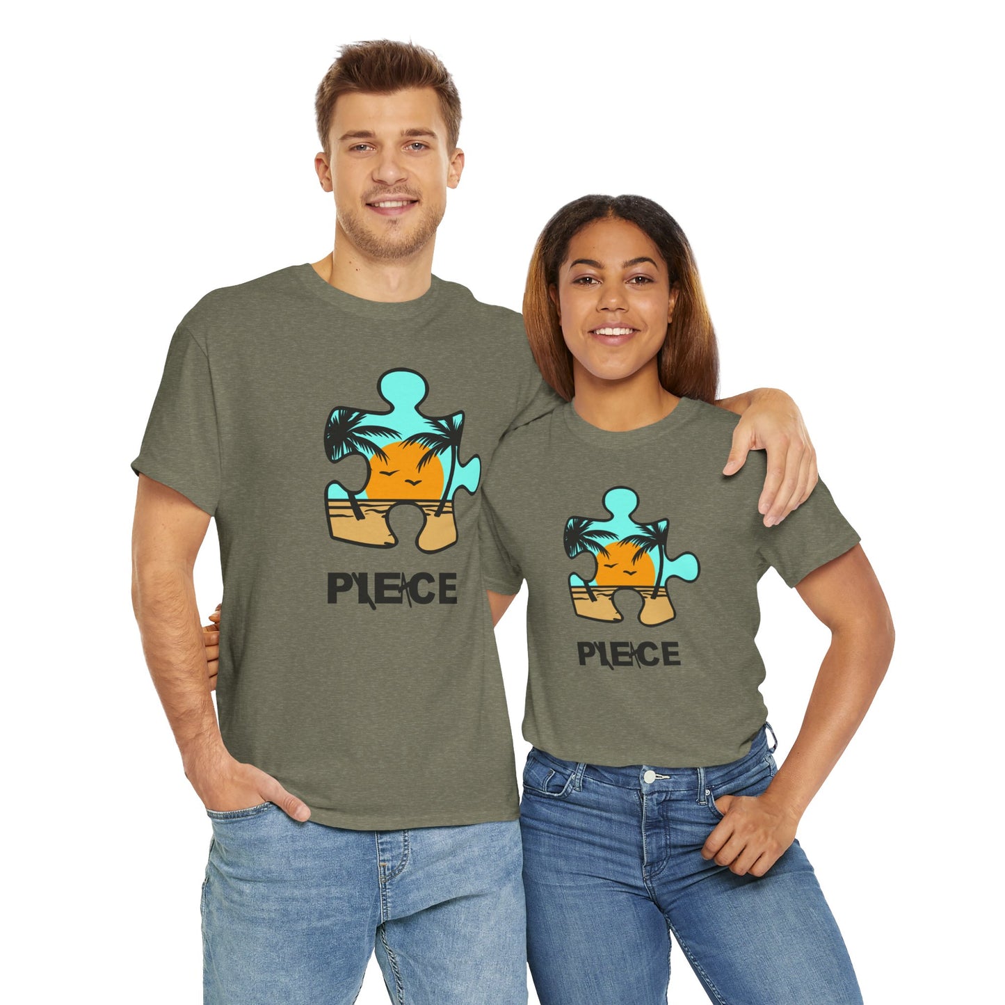 Peace Puzzle Piece T-Shirt – Clean Beach Graphic Tee – Unisex Heavy Cotton Shirt for Tranquil Vibes