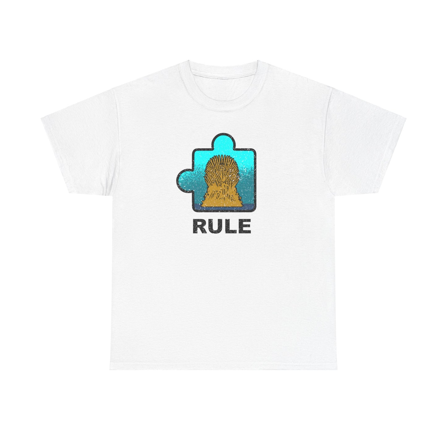 Throne Puzzle Piece T-Shirt – ‘Rule’ Graphic Tee – Unisex Heavy Cotton Shirt Distressed Style