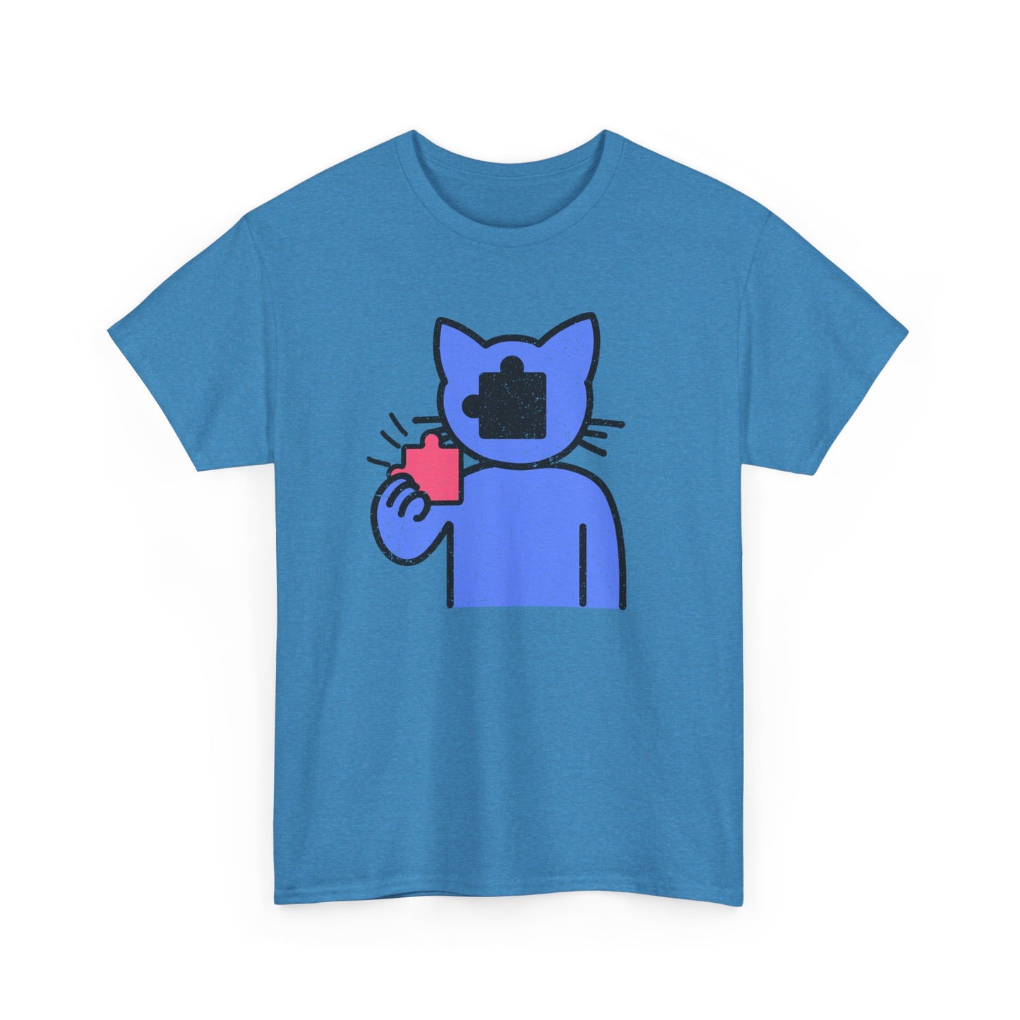 Cat Puzzle Piece T-Shirt – Life’s Epic Journey Distressed Graphic Tee – Unisex Heavy Cotton Shirt – Mix & Match to Create Your Own Unique Style