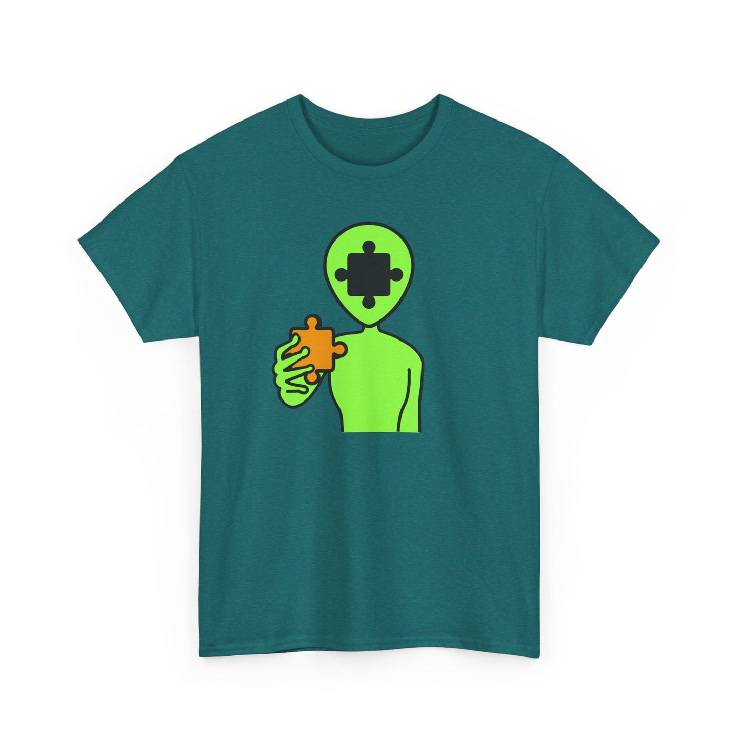 Alien Puzzle Piece T-Shirt – Clean Cosmic Design – Unisex Heavy Cotton Shirt for Life’s Mysteries