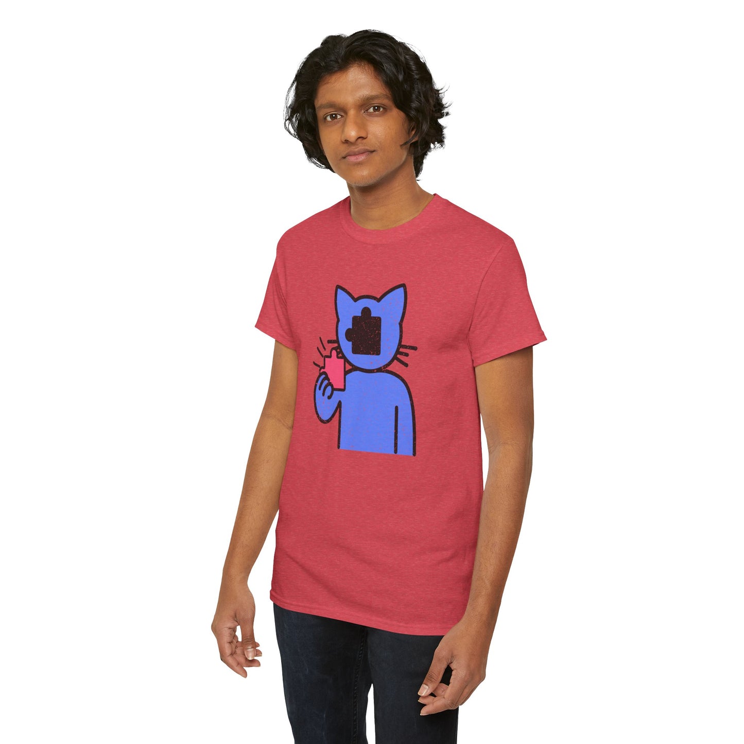 Cat Puzzle Piece T-Shirt – Life’s Epic Journey Distressed Graphic Tee – Unisex Heavy Cotton Shirt – Mix & Match to Create Your Own Unique Style