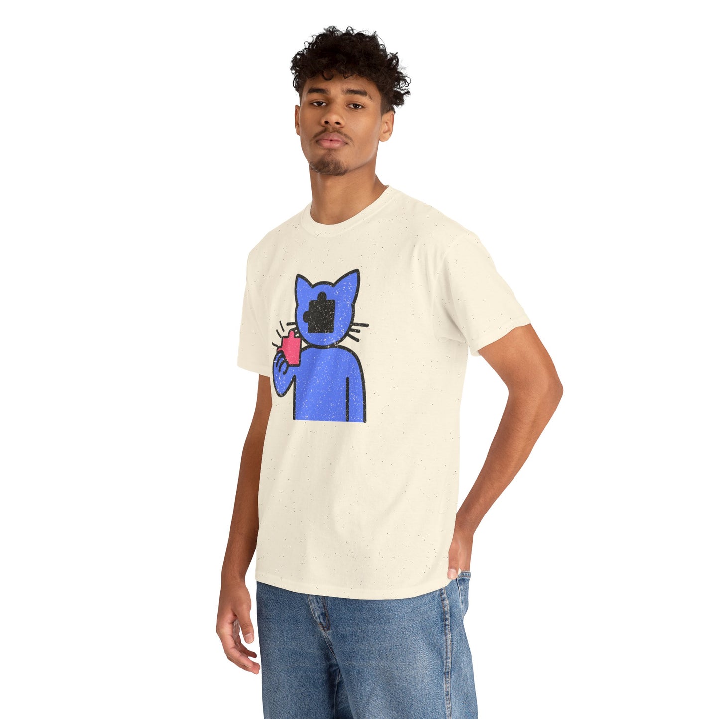 Cat Puzzle Piece T-Shirt – Life’s Epic Journey Distressed Graphic Tee – Unisex Heavy Cotton Shirt – Mix & Match to Create Your Own Unique Style