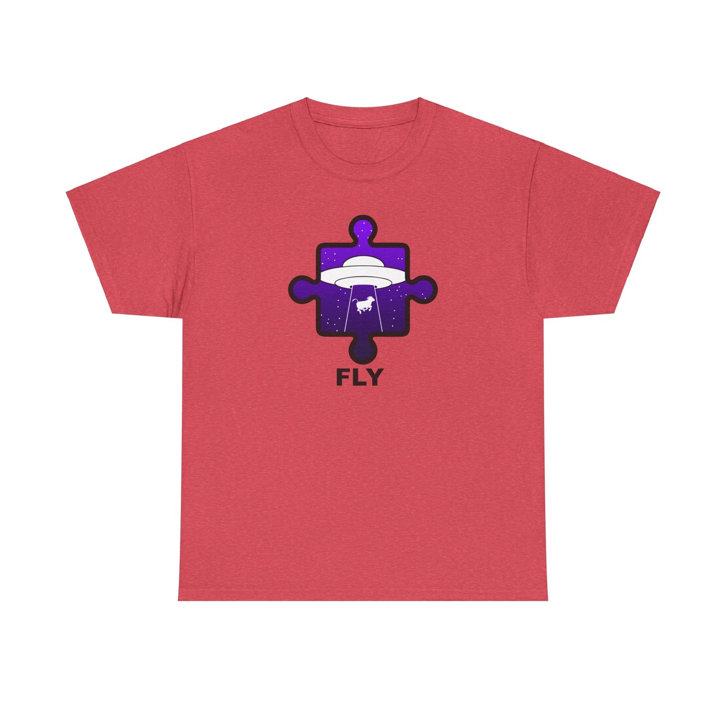 UFO Cow Abduction Puzzle Piece T-Shirt – ‘Fly’ Graphic Tee – Non-Distressed Design