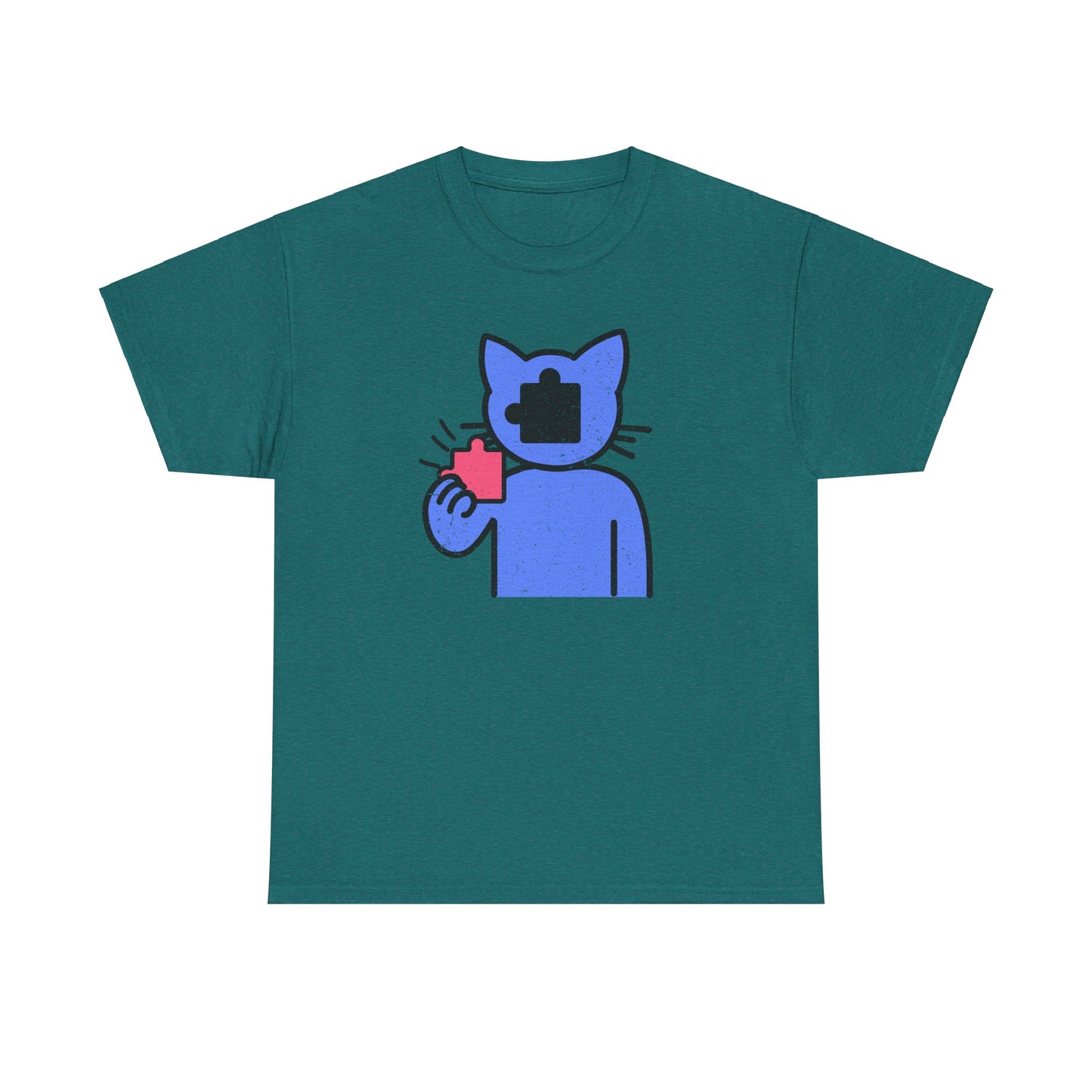 Cat Puzzle Piece T-Shirt – Life’s Epic Journey Distressed Graphic Tee – Unisex Heavy Cotton Shirt – Mix & Match to Create Your Own Unique Style