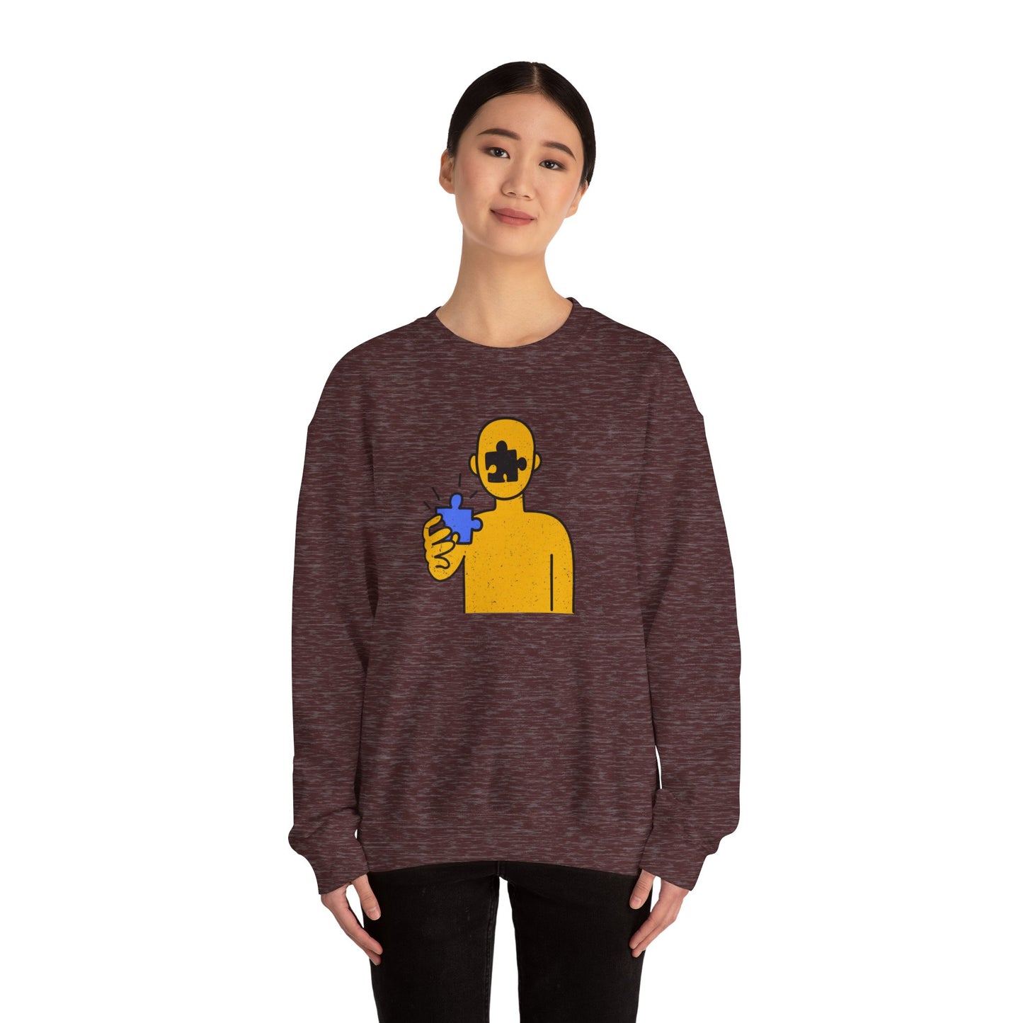 Distressed Crewneck Sweatshirt – Thoughtful Puzzle Piece Design with Human Theme