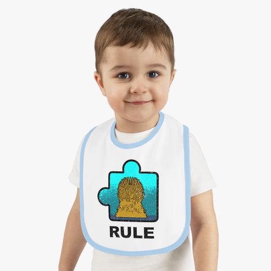 Rule Baby Bib – Puzzle Piece Design with Distressed Look – Soft Contrast Trim Jersey Bib