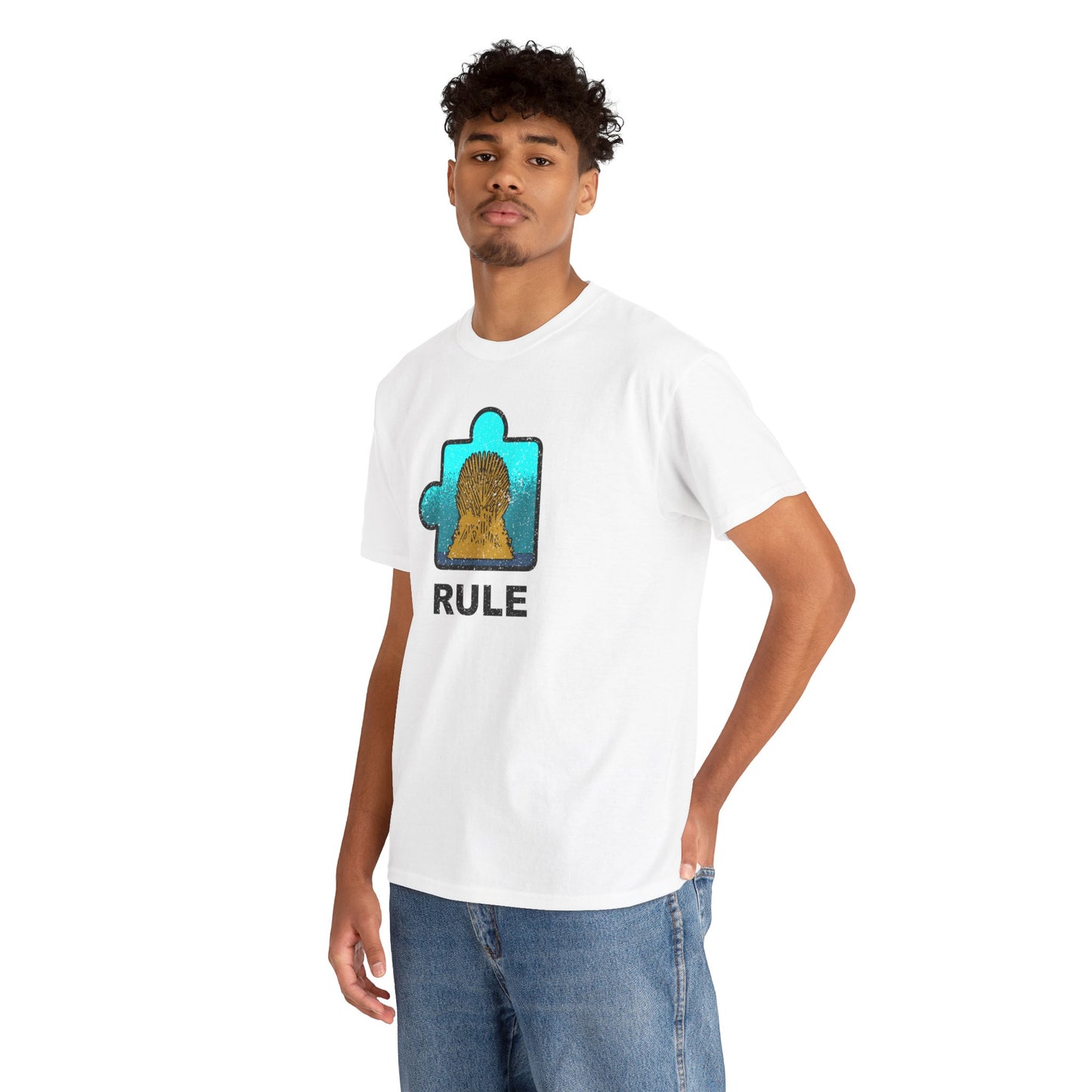 Throne Puzzle Piece T-Shirt – ‘Rule’ Graphic Tee – Unisex Heavy Cotton Shirt Distressed Style