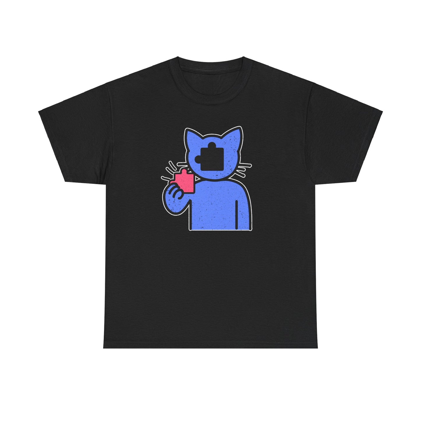 Cat Puzzle Piece T-Shirt – Life’s Epic Journey Distressed Graphic Tee – Unisex Heavy Cotton Shirt – Mix & Match to Create Your Own Unique Style