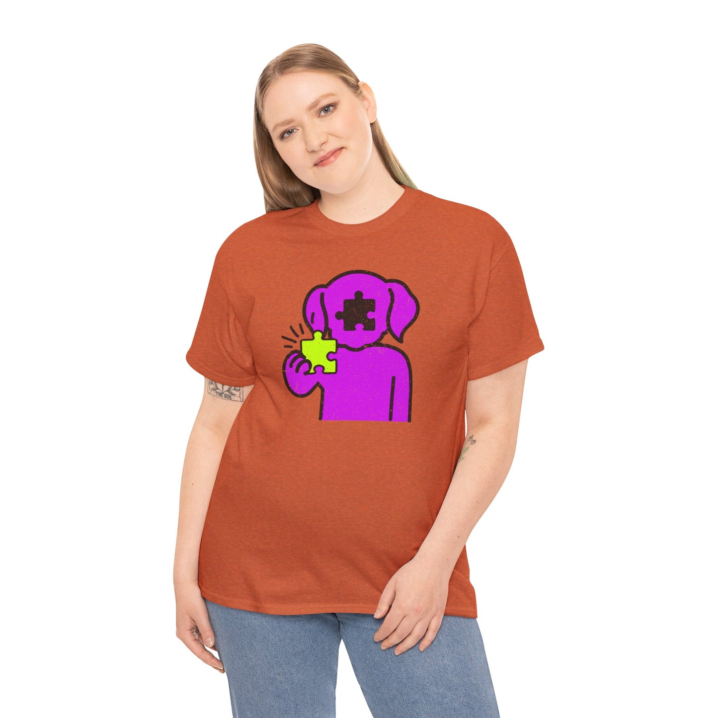 Dog Puzzle Piece T-Shirt – Life’s Epic Journey Distressed Graphic Tee – Unisex Heavy Cotton Shirt – Mix & Match to Create Your Own Unique Style