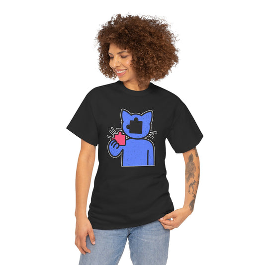 Cat Puzzle Piece T-Shirt – Life’s Epic Journey Distressed Graphic Tee – Unisex Heavy Cotton Shirt – Mix & Match to Create Your Own Unique Style