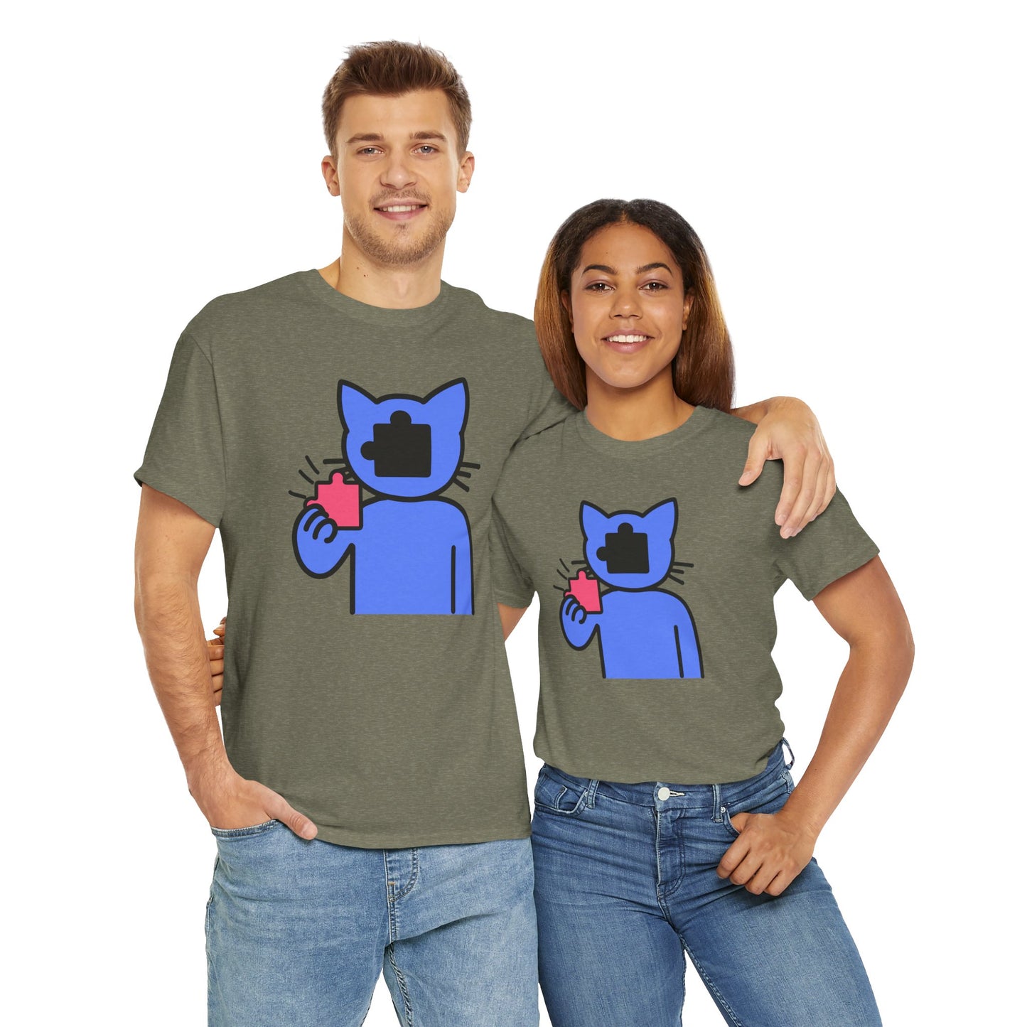 Cat Puzzle Piece T-Shirt – Life’s Journey Graphic Tee – Unisex Heavy Cotton Shirt – Find Your Missing Piece