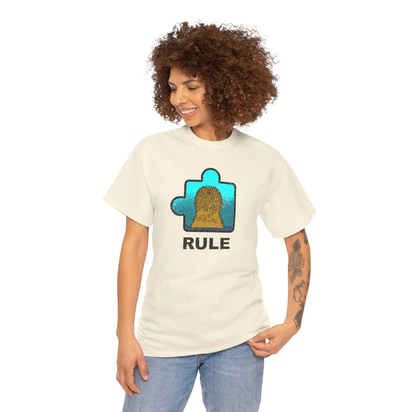 Throne Puzzle Piece T-Shirt – ‘Rule’ Graphic Tee – Unisex Heavy Cotton Shirt Distressed Style