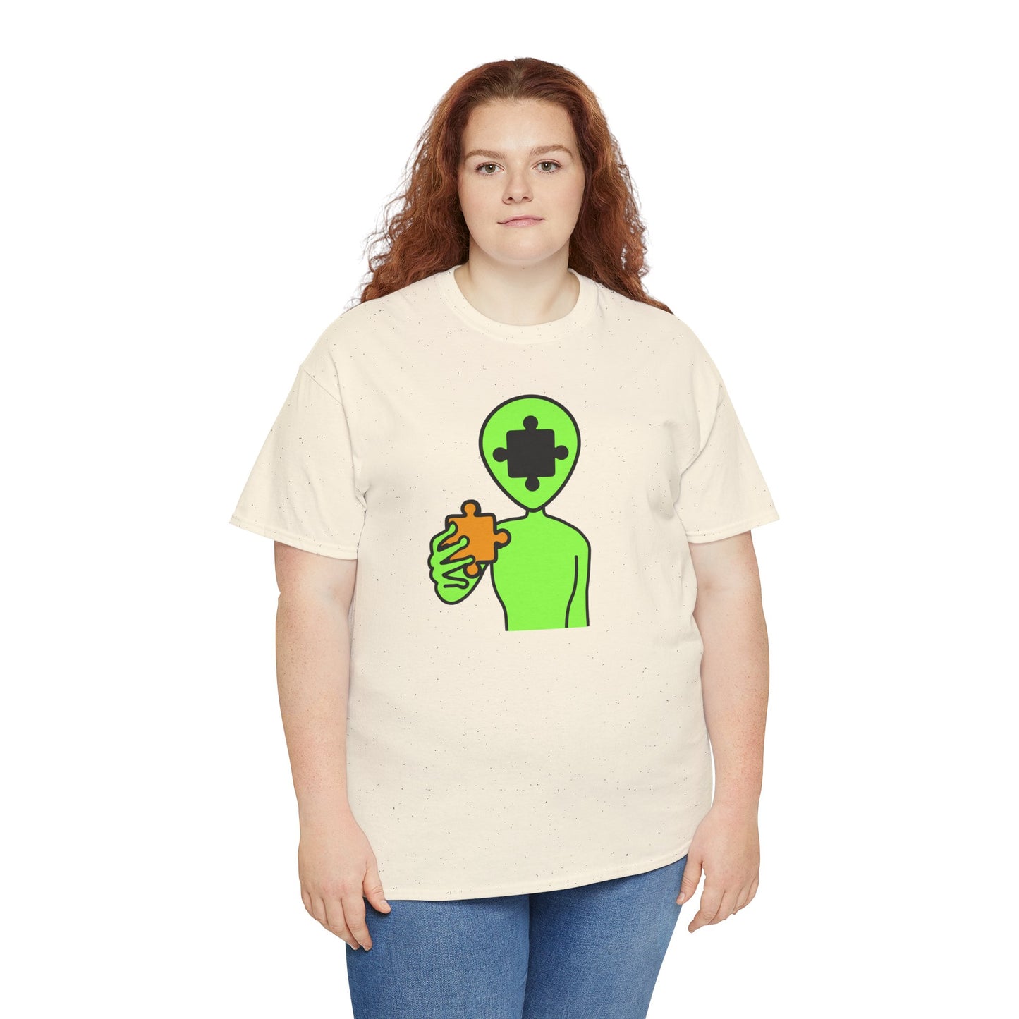 Alien Puzzle Piece T-Shirt – Clean Cosmic Design – Unisex Heavy Cotton Shirt for Life’s Mysteries