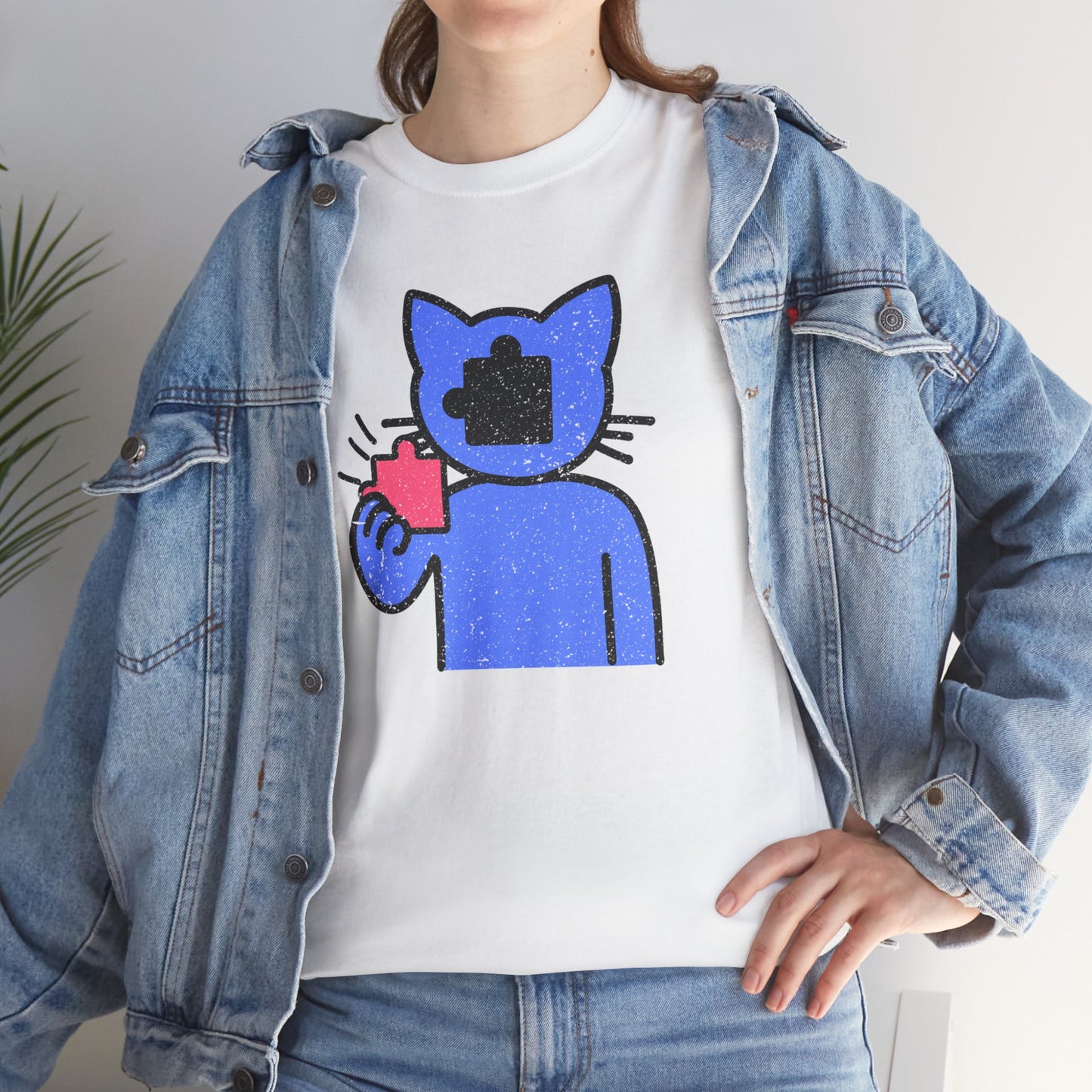 Cat Puzzle Piece T-Shirt – Life’s Epic Journey Distressed Graphic Tee – Unisex Heavy Cotton Shirt – Mix & Match to Create Your Own Unique Style