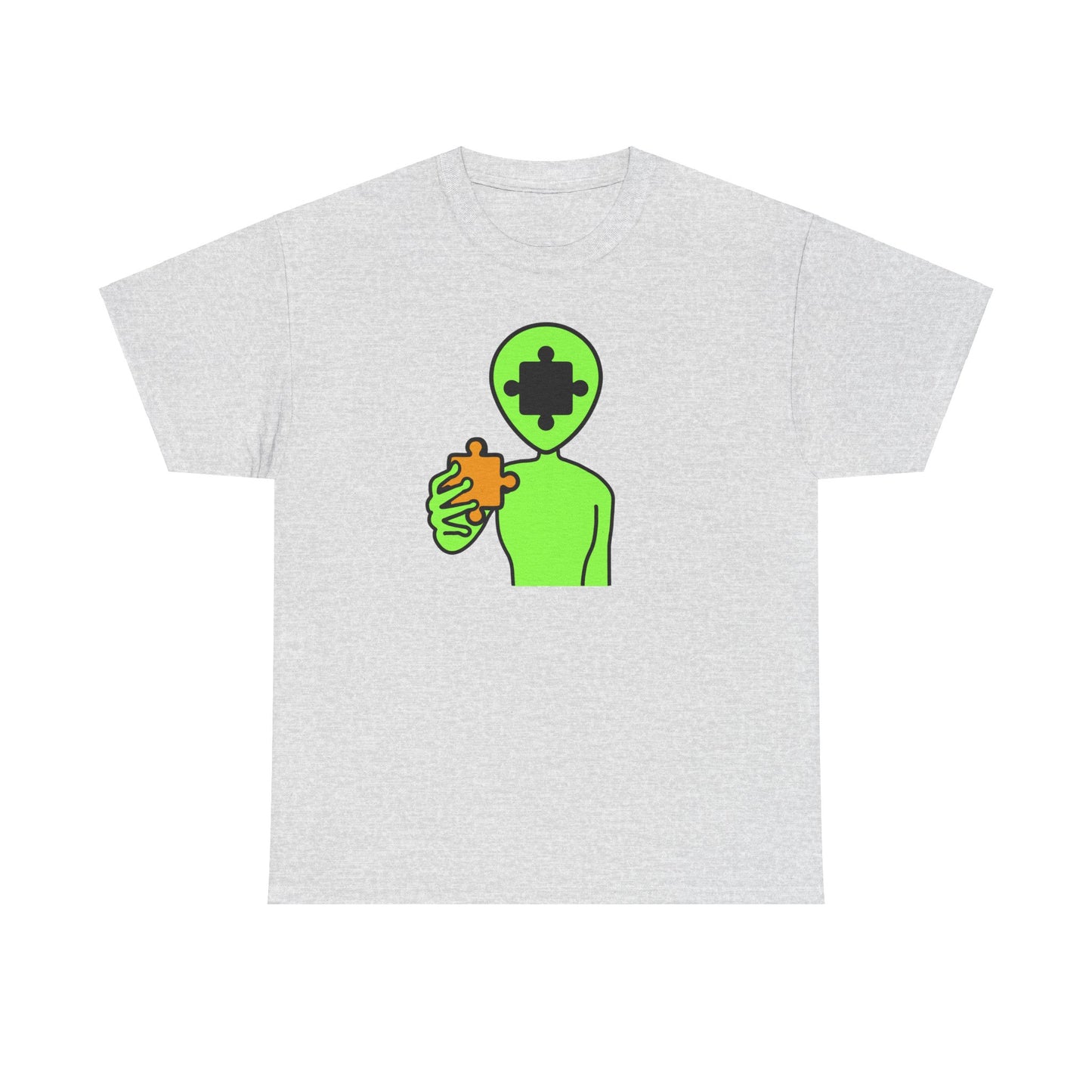 Alien Puzzle Piece T-Shirt – Clean Cosmic Design – Unisex Heavy Cotton Shirt for Life’s Mysteries