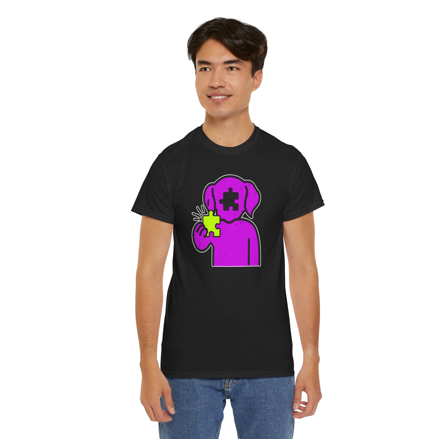 Dog Puzzle Piece T-Shirt – Life’s Epic Journey Distressed Graphic Tee – Unisex Heavy Cotton Shirt – Mix & Match to Create Your Own Unique Style