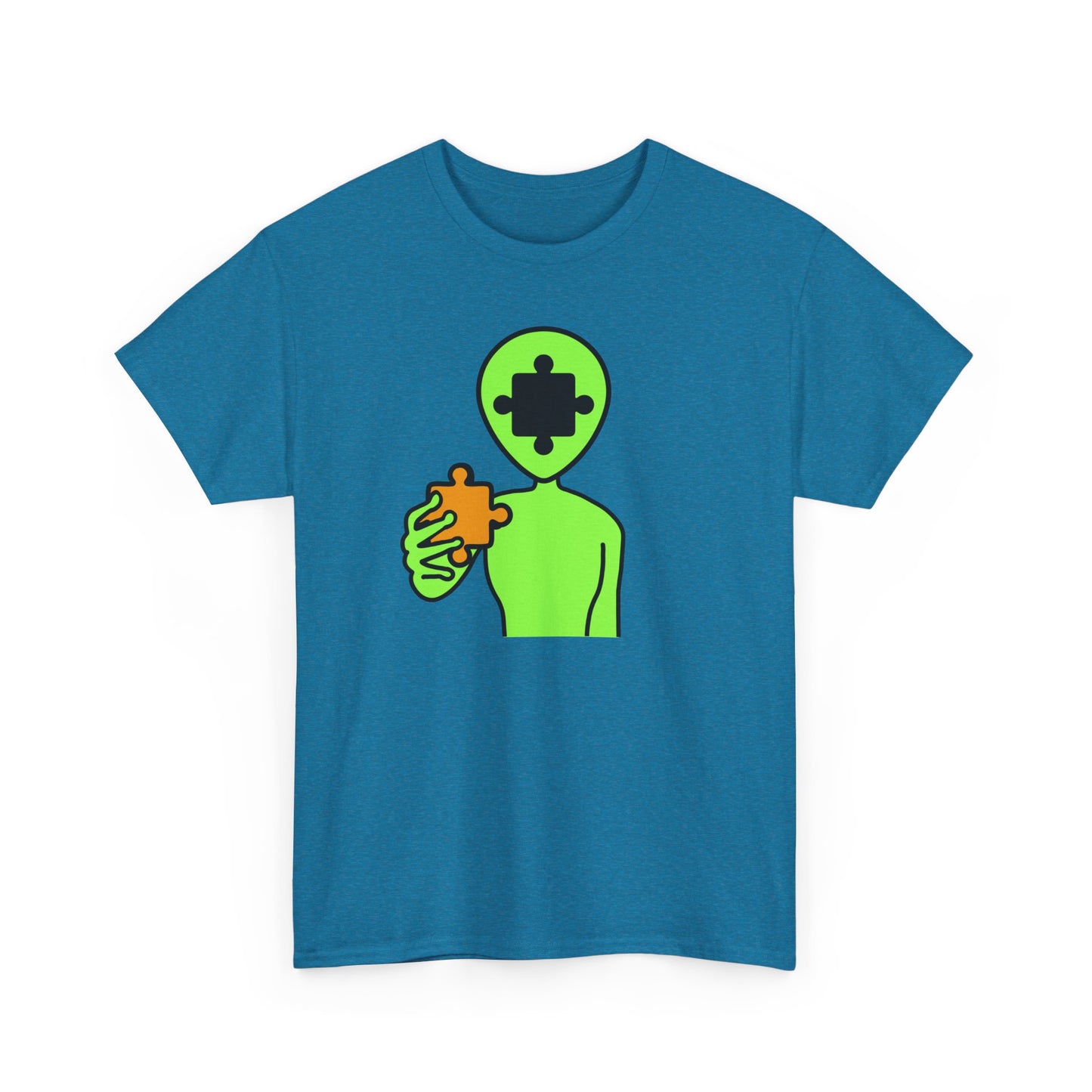 Alien Puzzle Piece T-Shirt – Clean Cosmic Design – Unisex Heavy Cotton Shirt for Life’s Mysteries