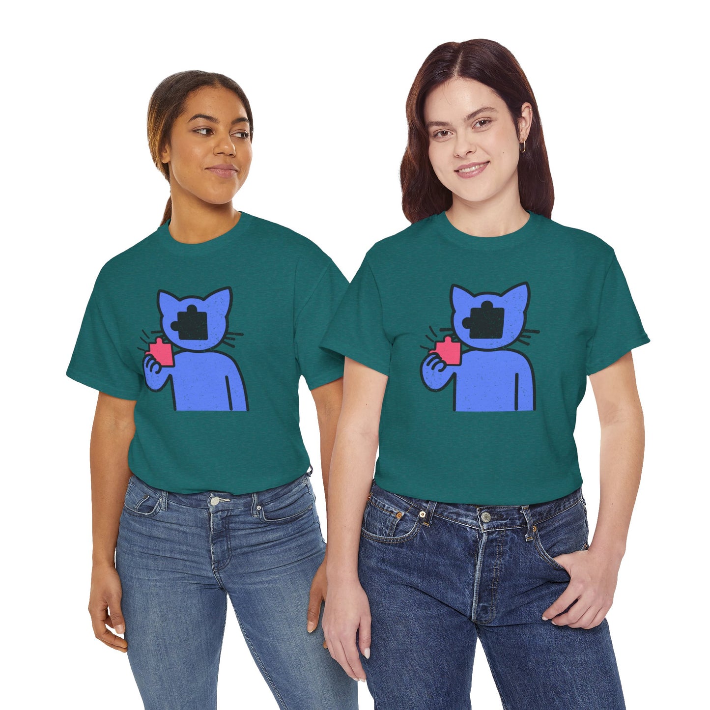 Cat Puzzle Piece T-Shirt – Life’s Epic Journey Distressed Graphic Tee – Unisex Heavy Cotton Shirt – Mix & Match to Create Your Own Unique Style