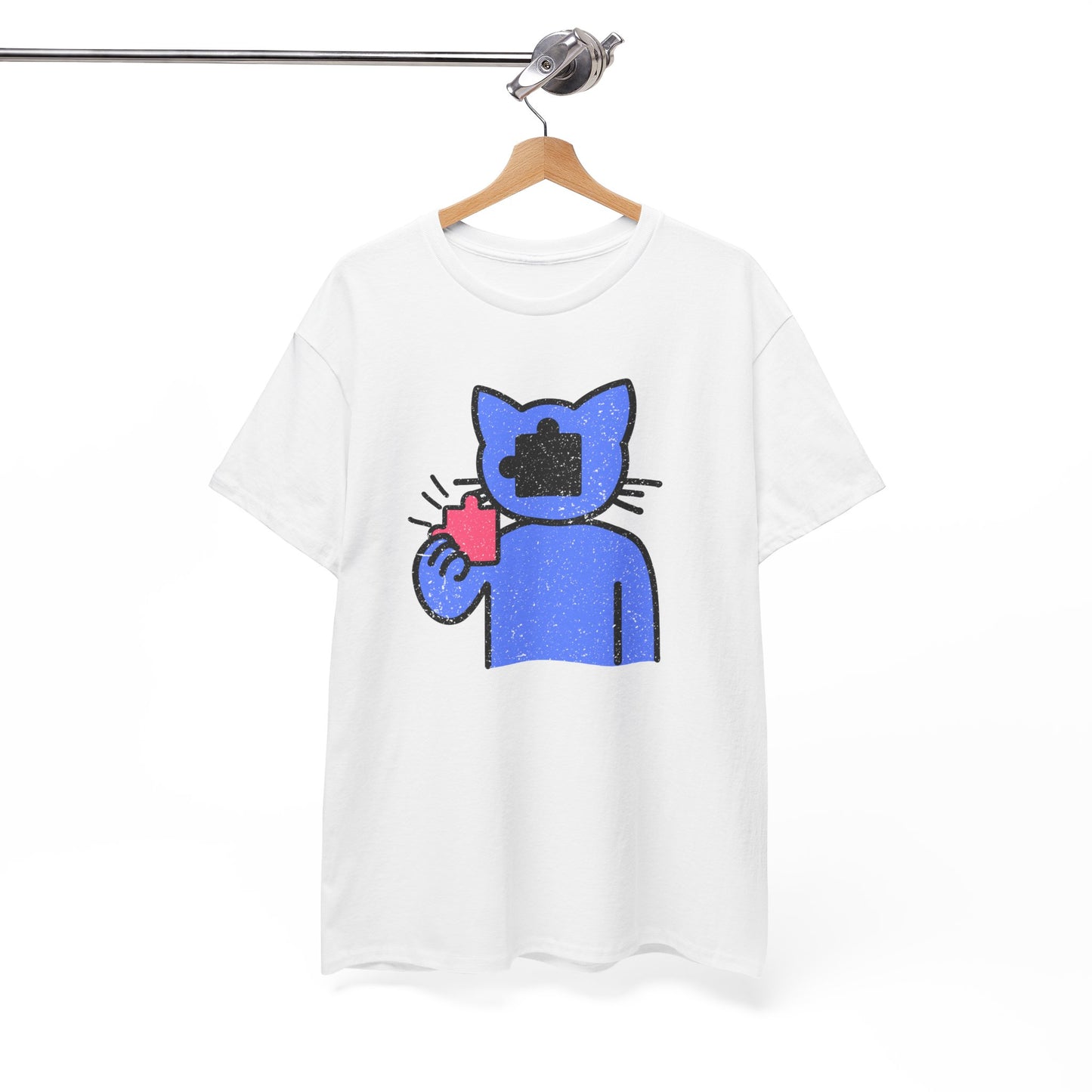 Cat Puzzle Piece T-Shirt – Life’s Epic Journey Distressed Graphic Tee – Unisex Heavy Cotton Shirt – Mix & Match to Create Your Own Unique Style