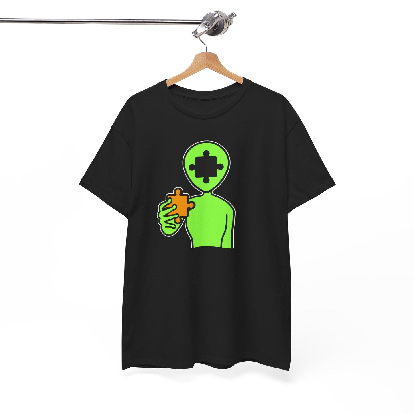 Alien Puzzle Piece T-Shirt – Clean Cosmic Design – Unisex Heavy Cotton Shirt for Life’s Mysteries