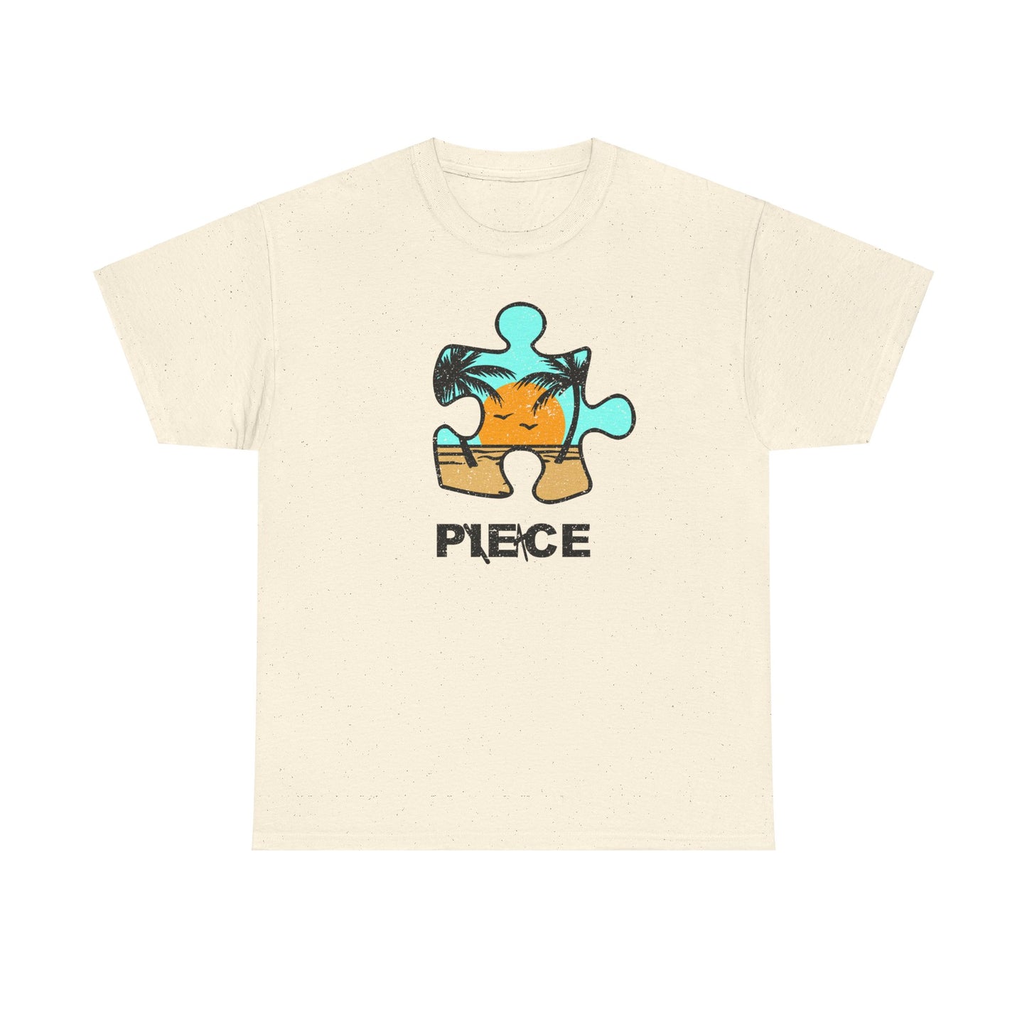 Peace Puzzle Piece T-Shirt – Distressed Beach Graphic Tee – Unisex Heavy Cotton Shirt for Tranquil Vibes