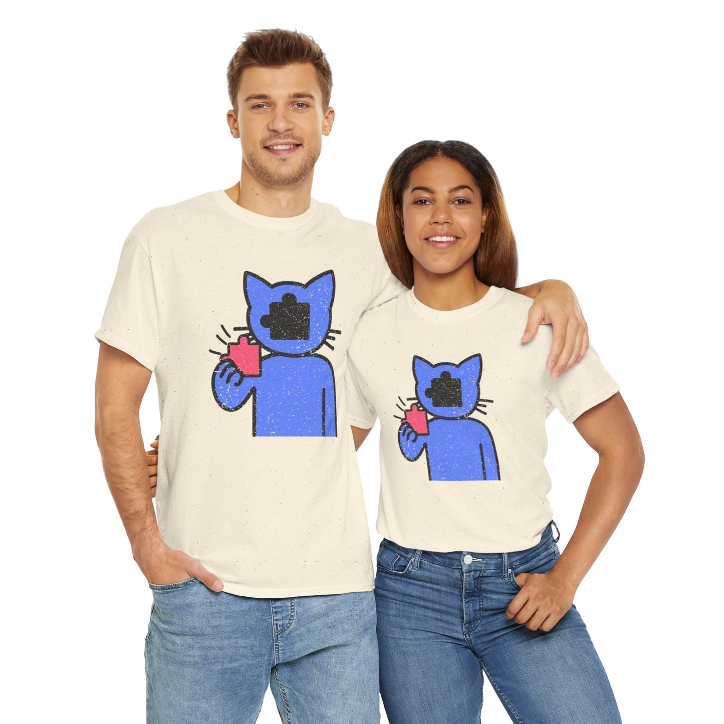 Cat Puzzle Piece T-Shirt – Life’s Epic Journey Distressed Graphic Tee – Unisex Heavy Cotton Shirt – Mix & Match to Create Your Own Unique Style