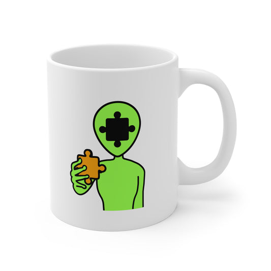 Alien Puzzle Piece Mug – UFO-Themed Ceramic Cup – 11oz