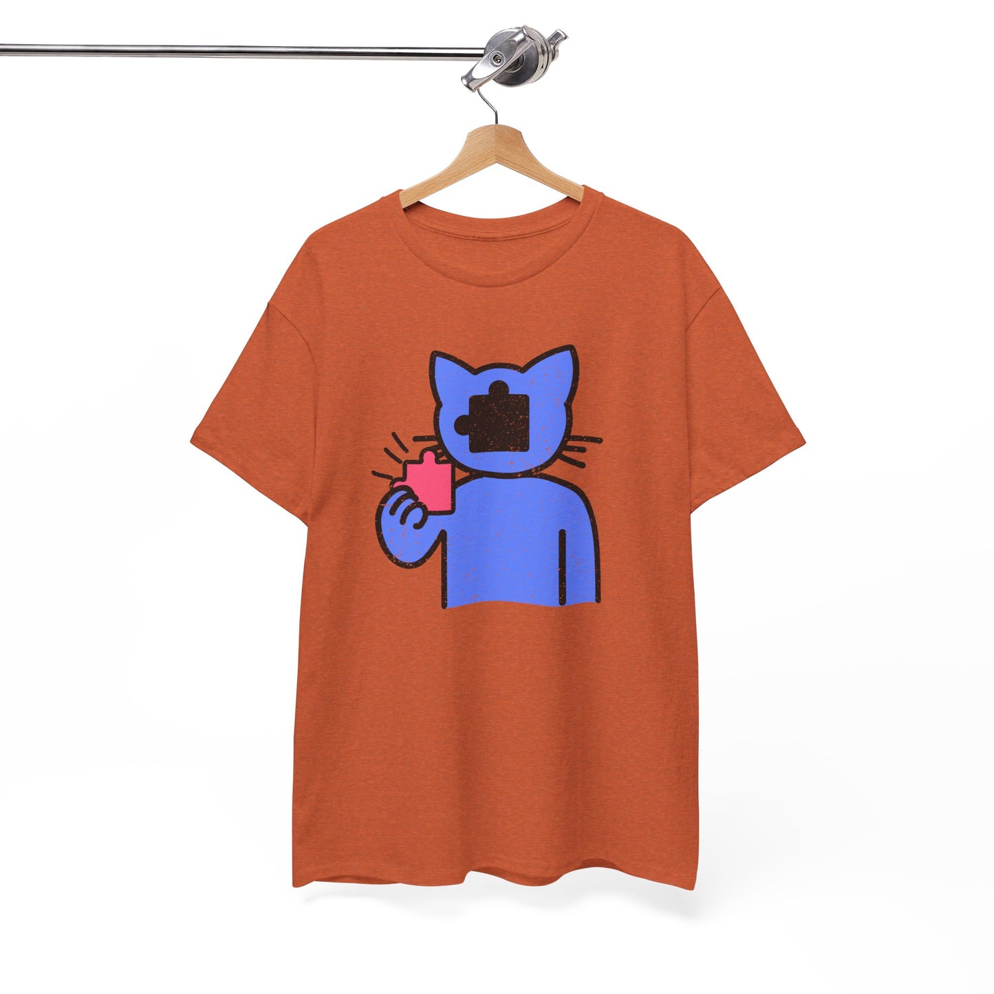 Cat Puzzle Piece T-Shirt – Life’s Epic Journey Distressed Graphic Tee – Unisex Heavy Cotton Shirt – Mix & Match to Create Your Own Unique Style