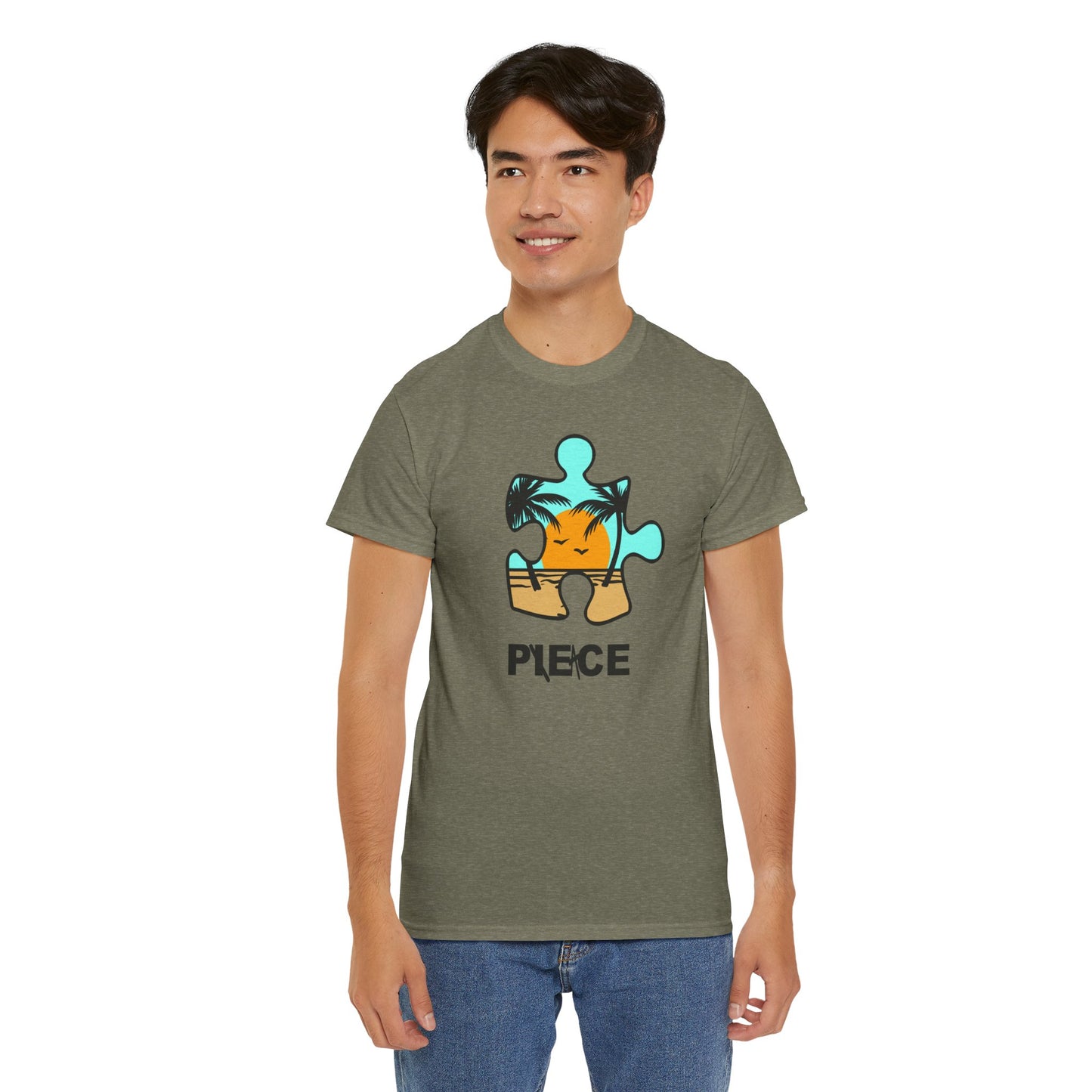 Peace Puzzle Piece T-Shirt – Clean Beach Graphic Tee – Unisex Heavy Cotton Shirt for Tranquil Vibes