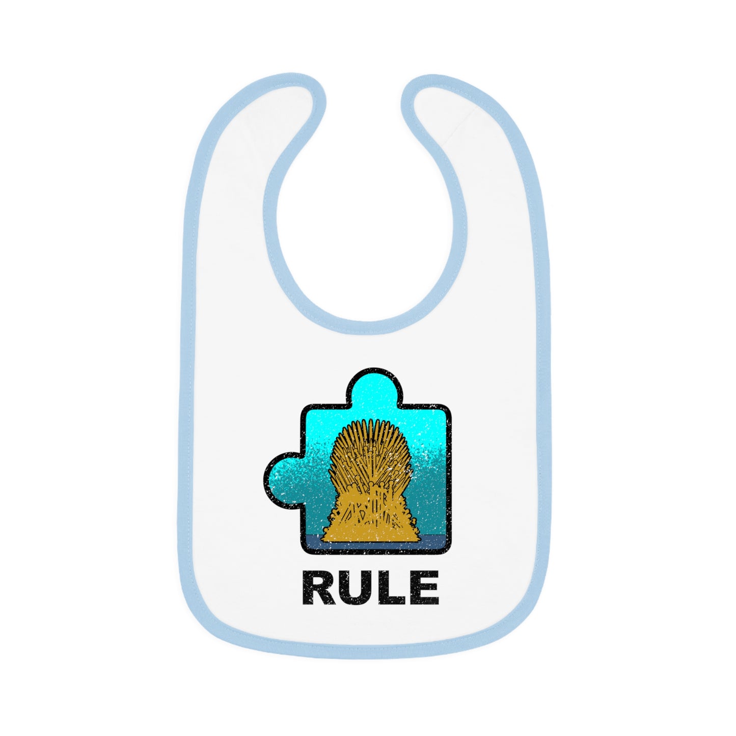 Rule Baby Bib – Puzzle Piece Design with Distressed Look – Soft Contrast Trim Jersey Bib
