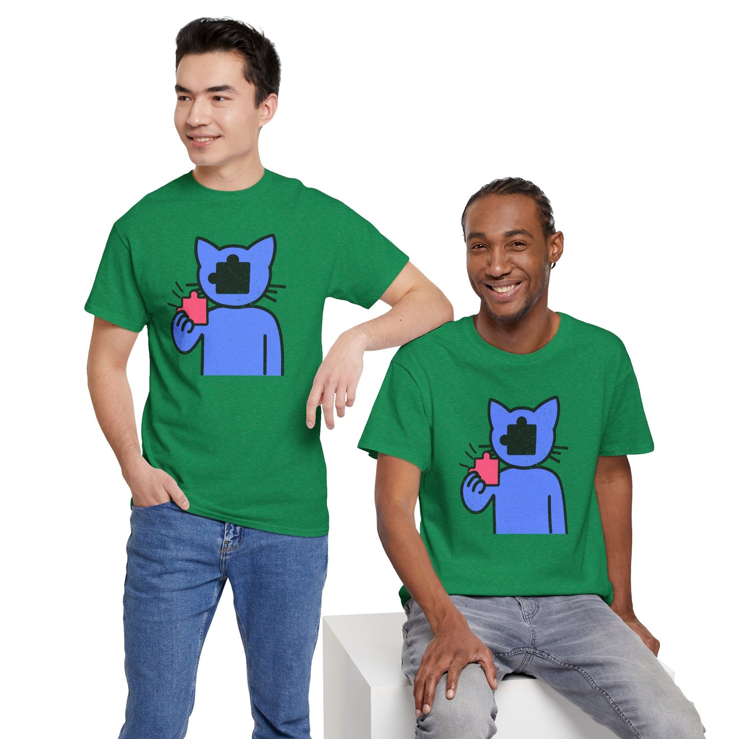 Cat Puzzle Piece T-Shirt – Life’s Epic Journey Distressed Graphic Tee – Unisex Heavy Cotton Shirt – Mix & Match to Create Your Own Unique Style