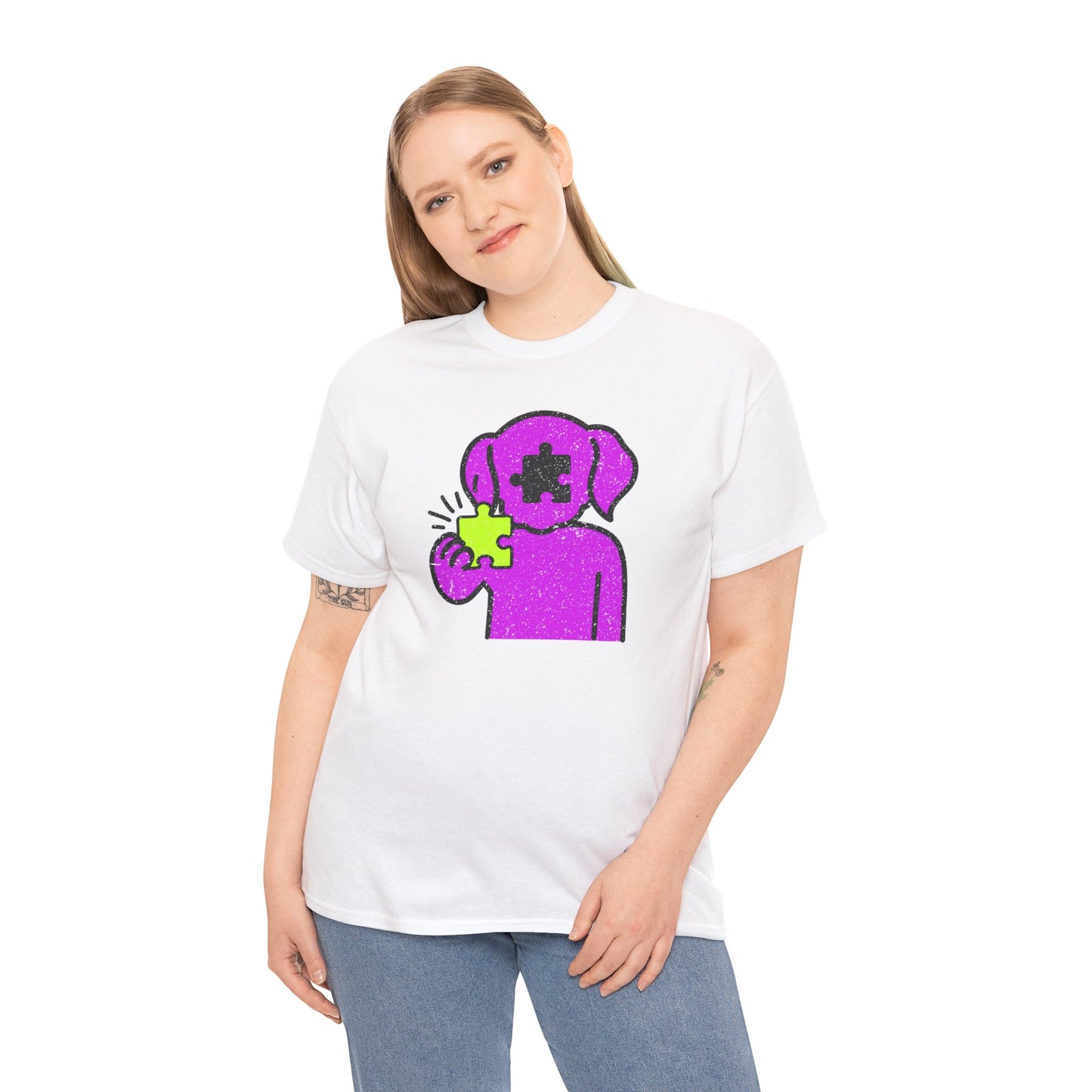 Dog Puzzle Piece T-Shirt – Life’s Epic Journey Distressed Graphic Tee – Unisex Heavy Cotton Shirt – Mix & Match to Create Your Own Unique Style