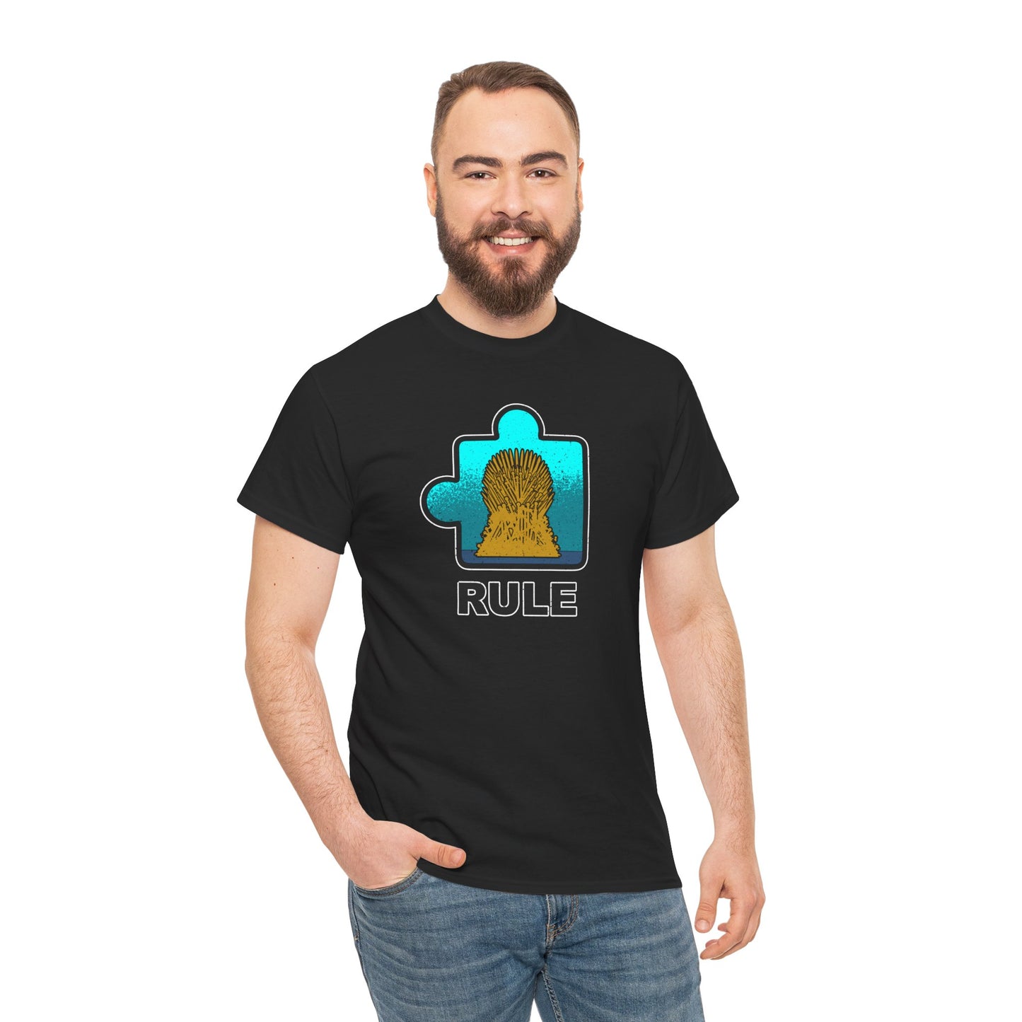 Throne Puzzle Piece T-Shirt – ‘Rule’ Graphic Tee – Unisex Heavy Cotton Shirt Distressed Style