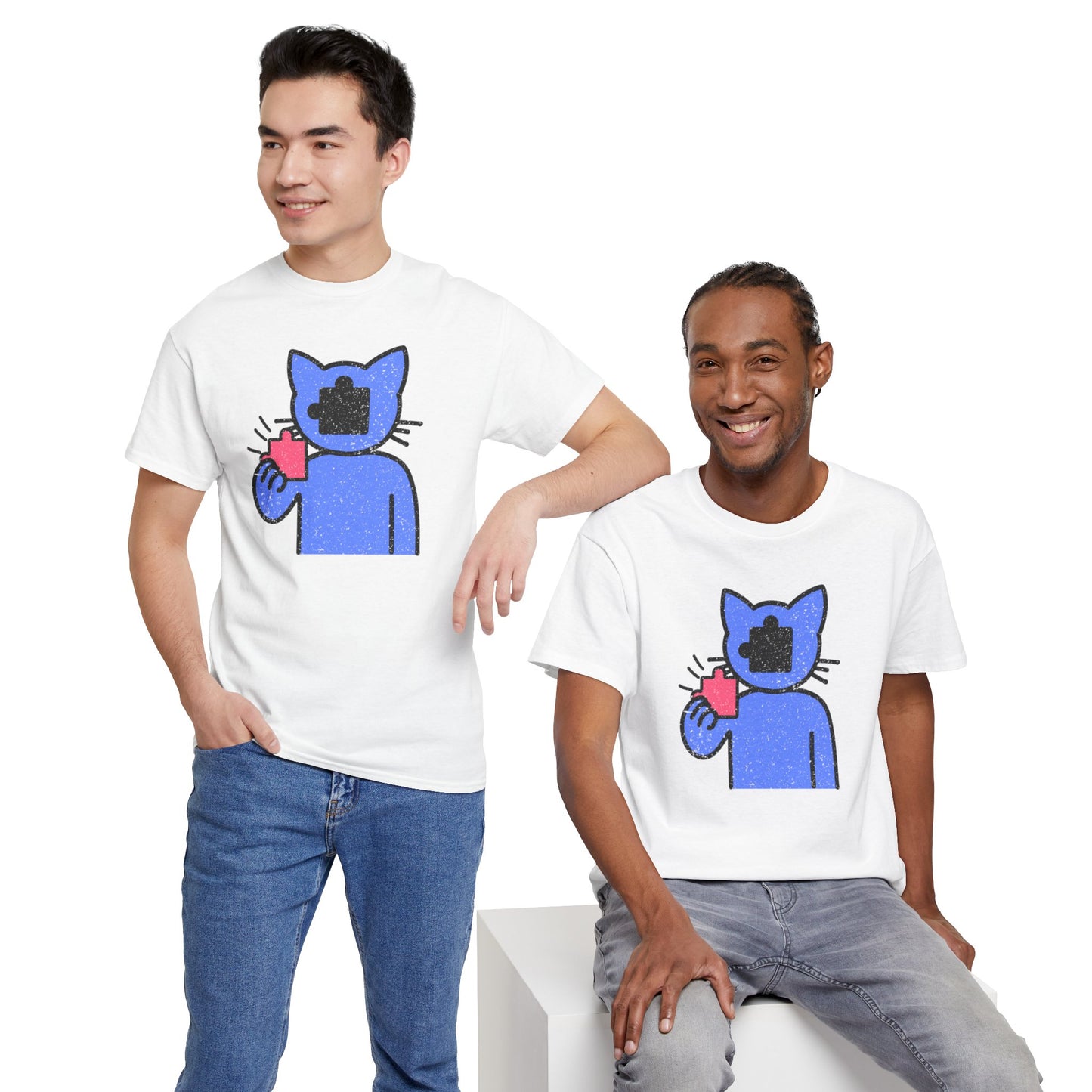 Cat Puzzle Piece T-Shirt – Life’s Epic Journey Distressed Graphic Tee – Unisex Heavy Cotton Shirt – Mix & Match to Create Your Own Unique Style