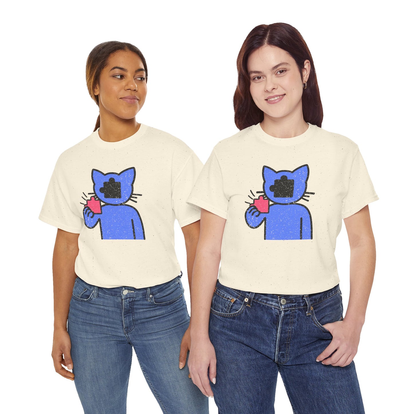 Cat Puzzle Piece T-Shirt – Life’s Epic Journey Distressed Graphic Tee – Unisex Heavy Cotton Shirt – Mix & Match to Create Your Own Unique Style