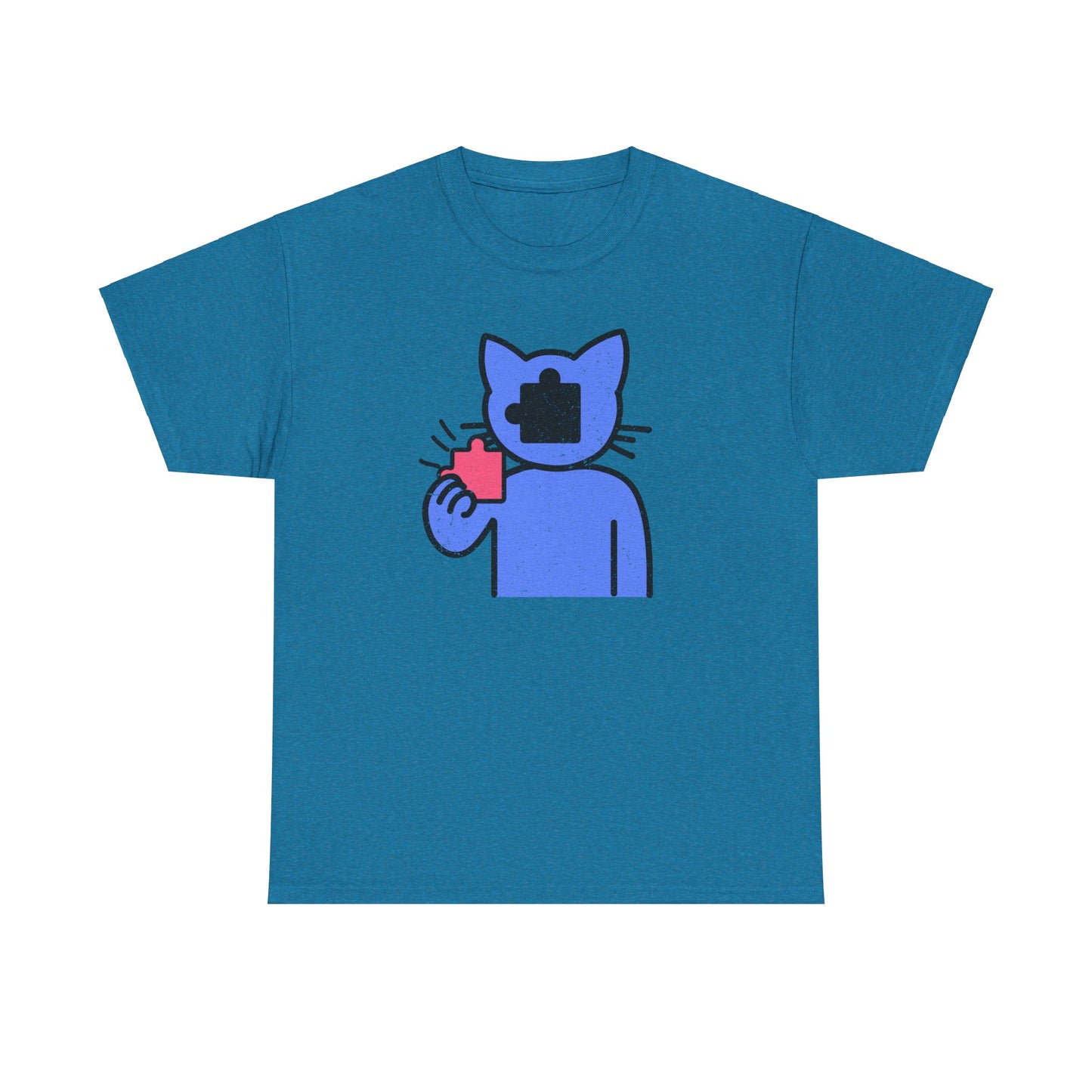 Cat Puzzle Piece T-Shirt – Life’s Epic Journey Distressed Graphic Tee – Unisex Heavy Cotton Shirt – Mix & Match to Create Your Own Unique Style