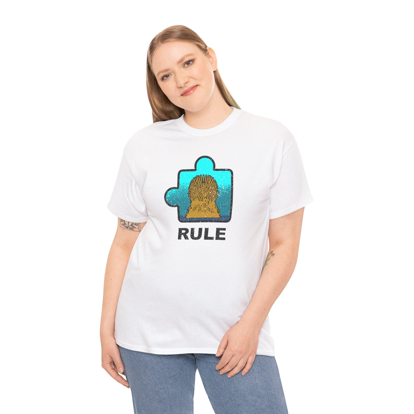 Throne Puzzle Piece T-Shirt – ‘Rule’ Graphic Tee – Unisex Heavy Cotton Shirt Distressed Style