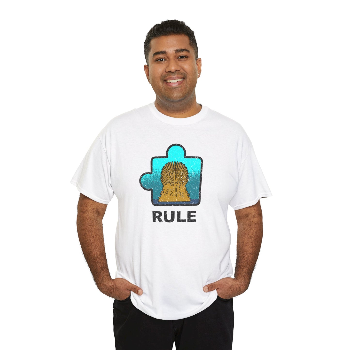 Throne Puzzle Piece T-Shirt – ‘Rule’ Graphic Tee – Unisex Heavy Cotton Shirt Distressed Style