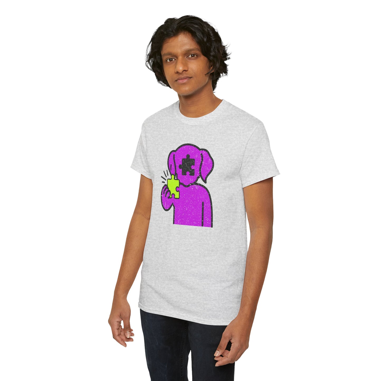 Dog Puzzle Piece T-Shirt – Life’s Epic Journey Distressed Graphic Tee – Unisex Heavy Cotton Shirt – Mix & Match to Create Your Own Unique Style