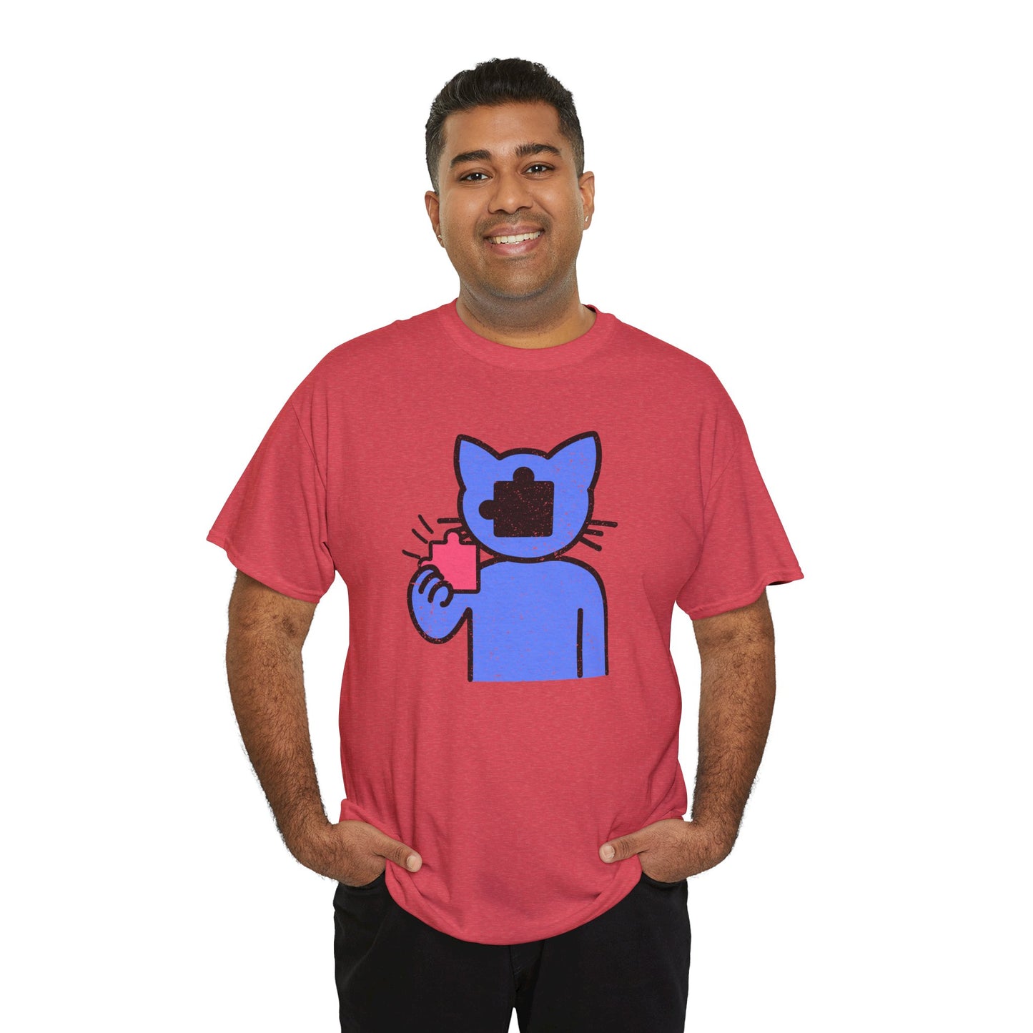 Cat Puzzle Piece T-Shirt – Life’s Epic Journey Distressed Graphic Tee – Unisex Heavy Cotton Shirt – Mix & Match to Create Your Own Unique Style