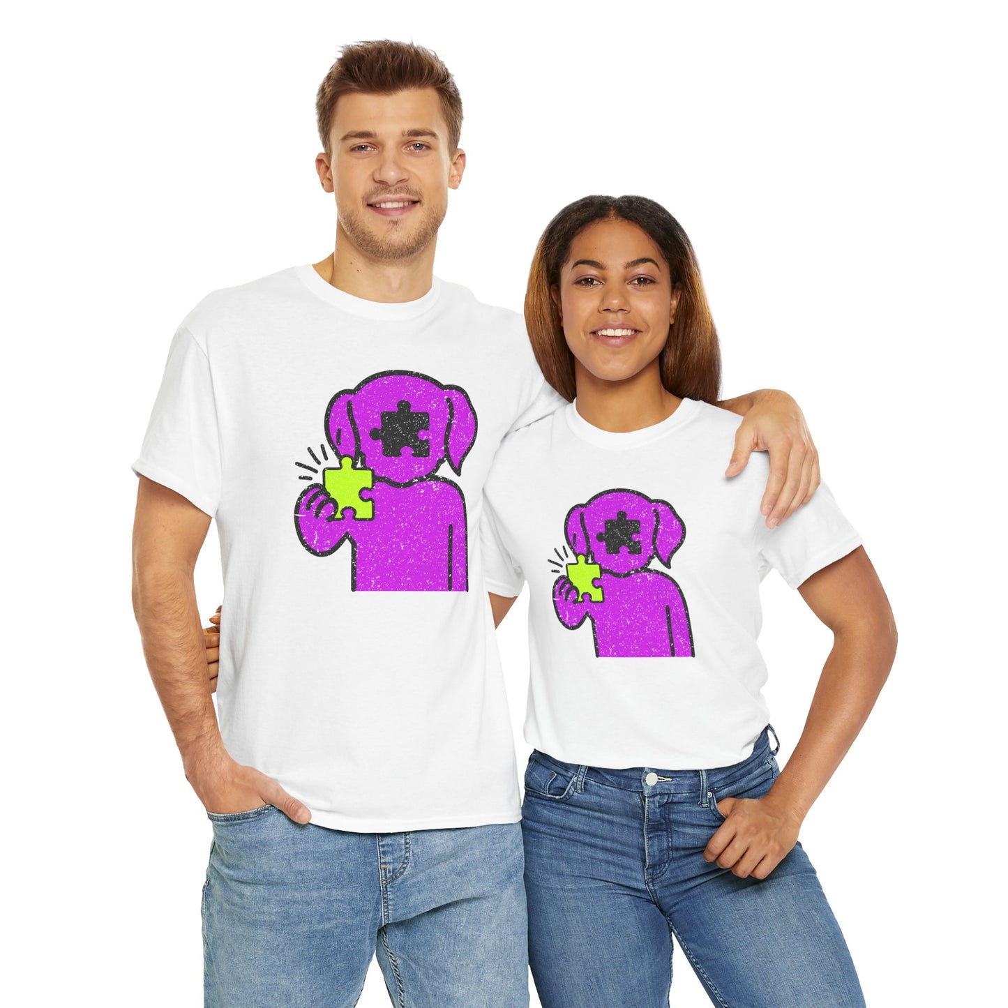 Dog Puzzle Piece T-Shirt – Life’s Epic Journey Distressed Graphic Tee – Unisex Heavy Cotton Shirt – Mix & Match to Create Your Own Unique Style